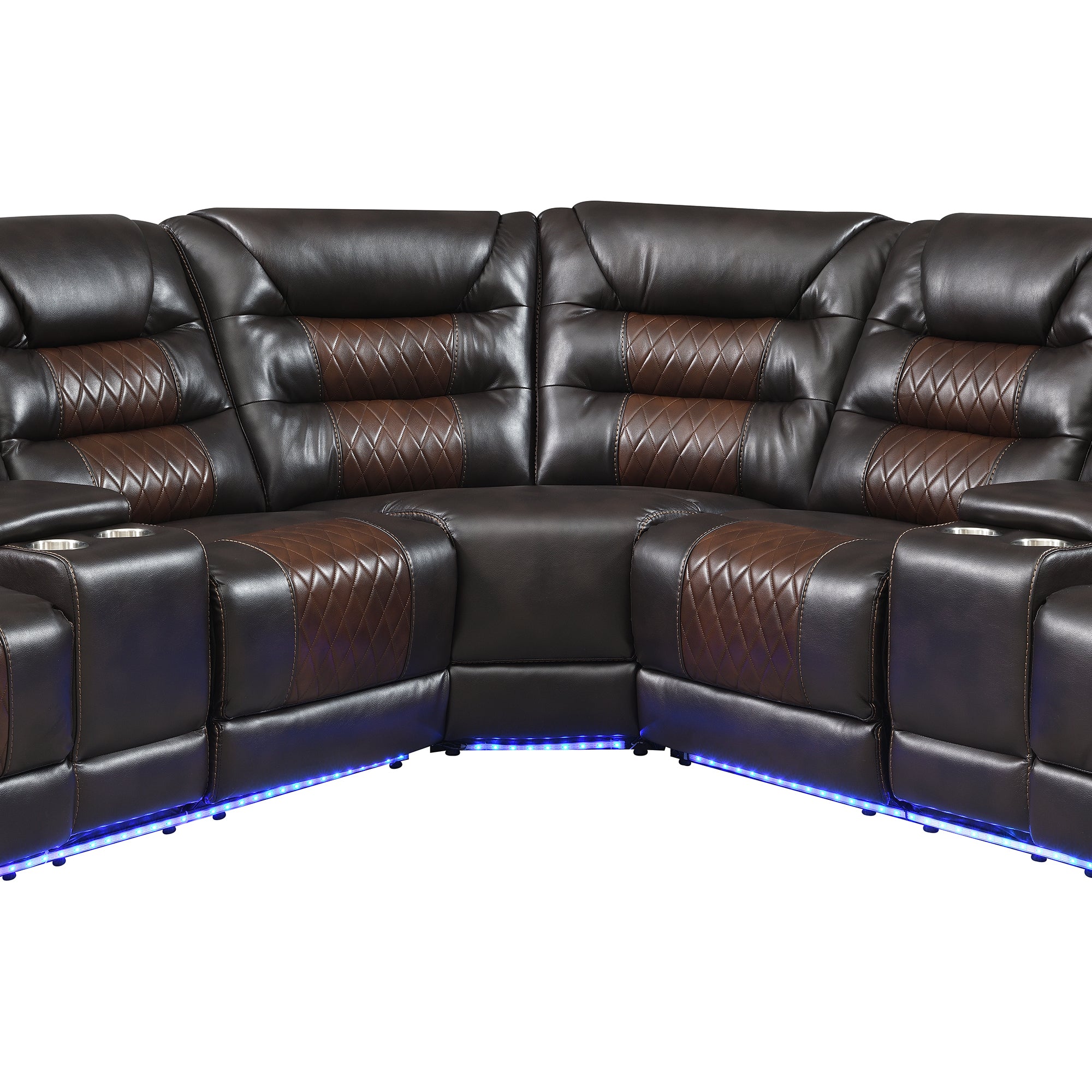 112.2" Manual Reclining Sectional Sofa Set L Shaped Symmetrical Motion Sofa Corner Couch Sets with Storage Boxes, 4 Cup Holders and LED Light Strip for Living Room, Brown