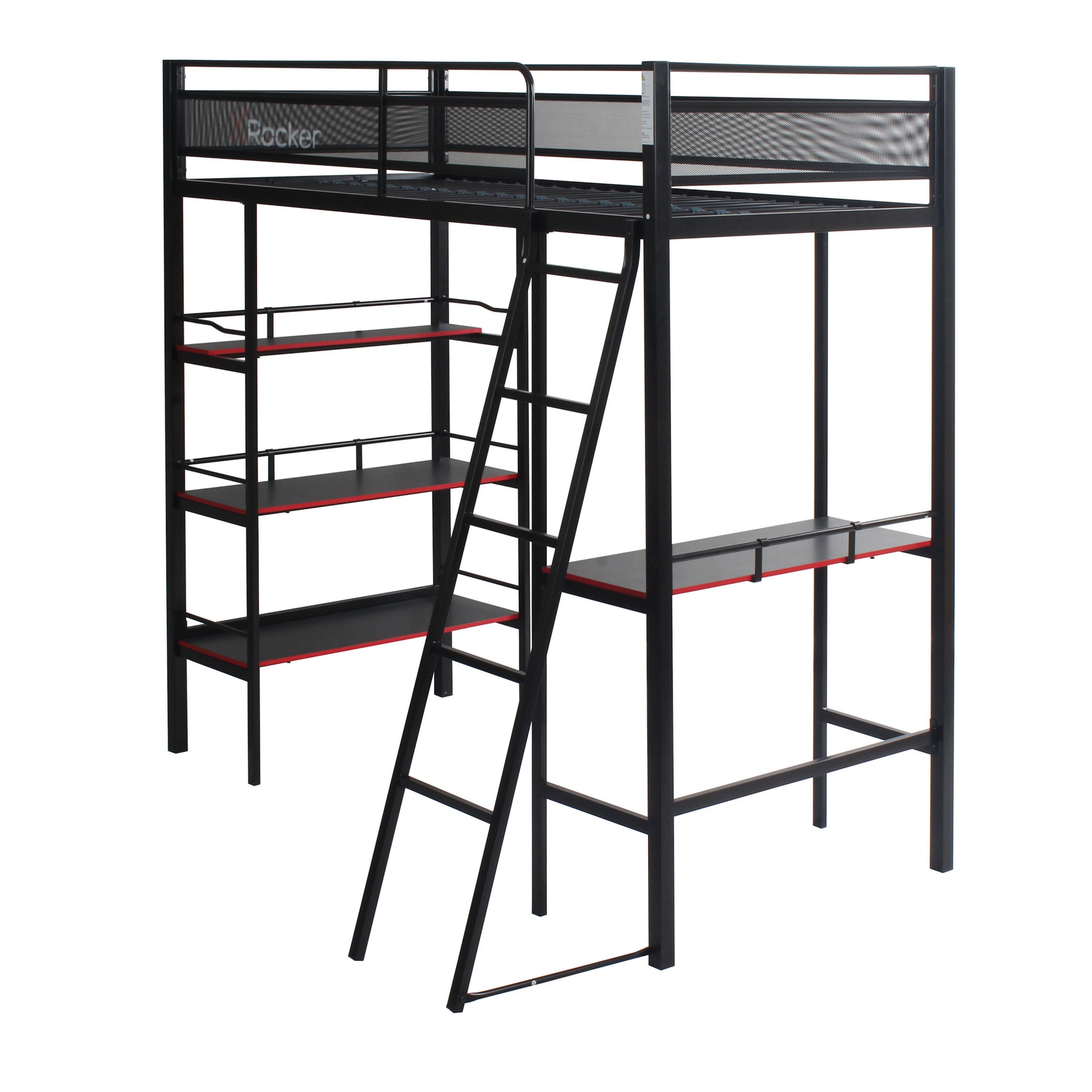 Fortress Gaming Bunk with Desk and Shelving Built-in, Black, Twin