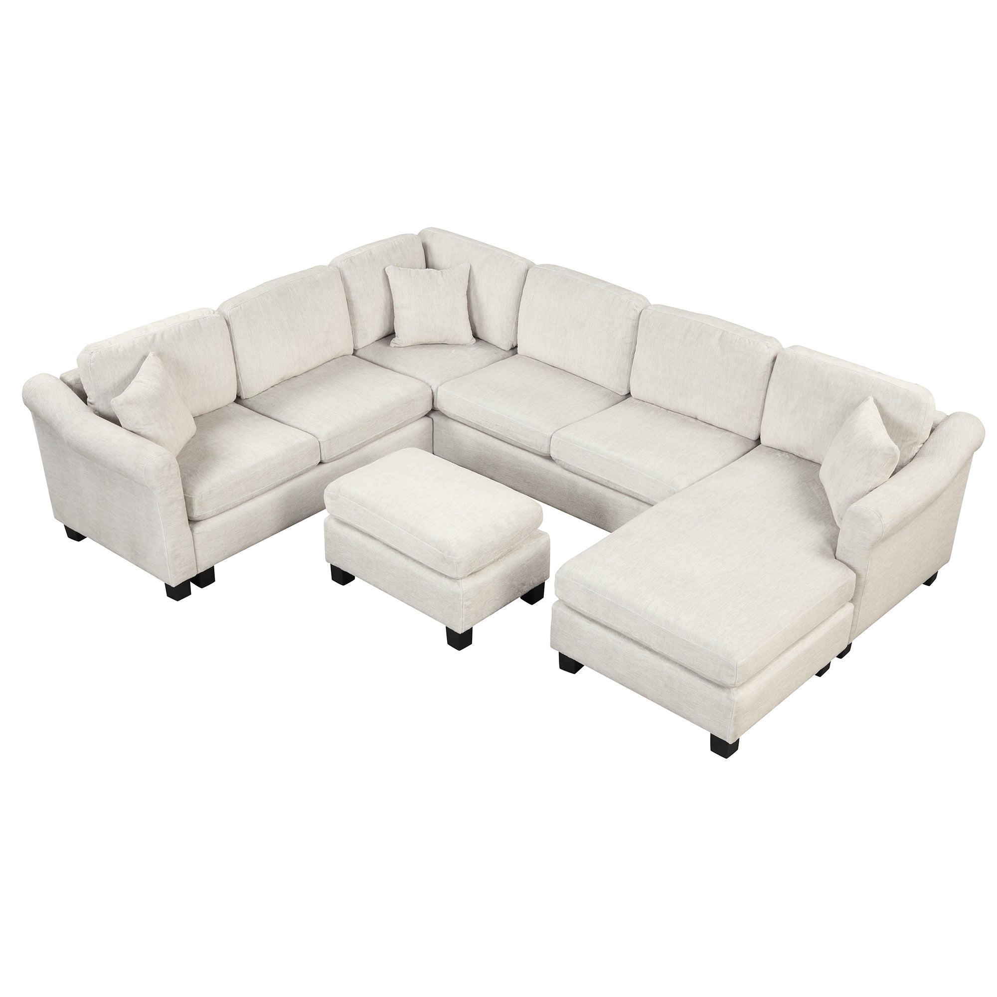 122.1" *91.3" 4pcs Sectional Sofa with Ottoman with Right Side Chaise velvet fabric White