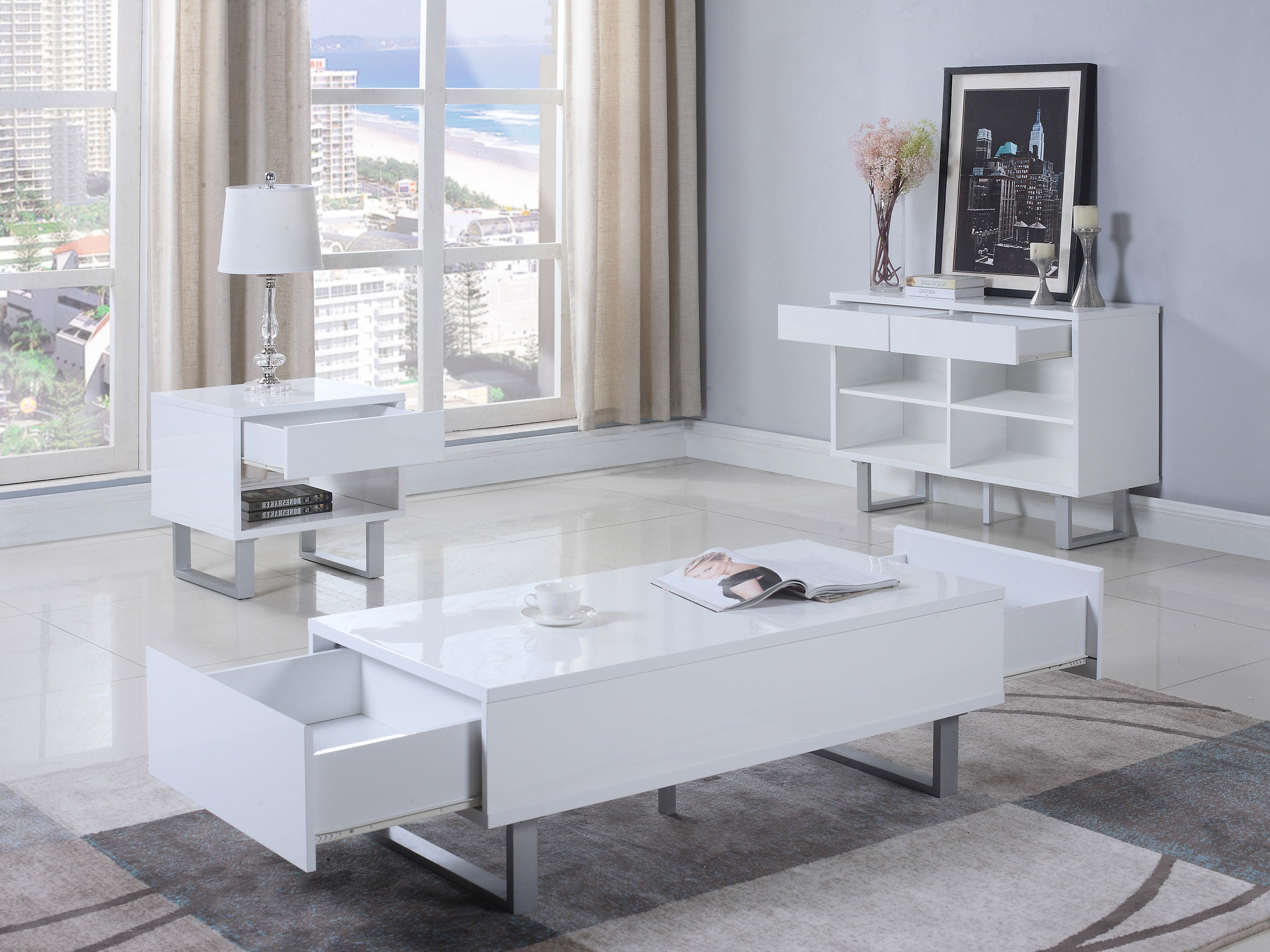 Atchison 2-drawer Coffee Table High Glossy White