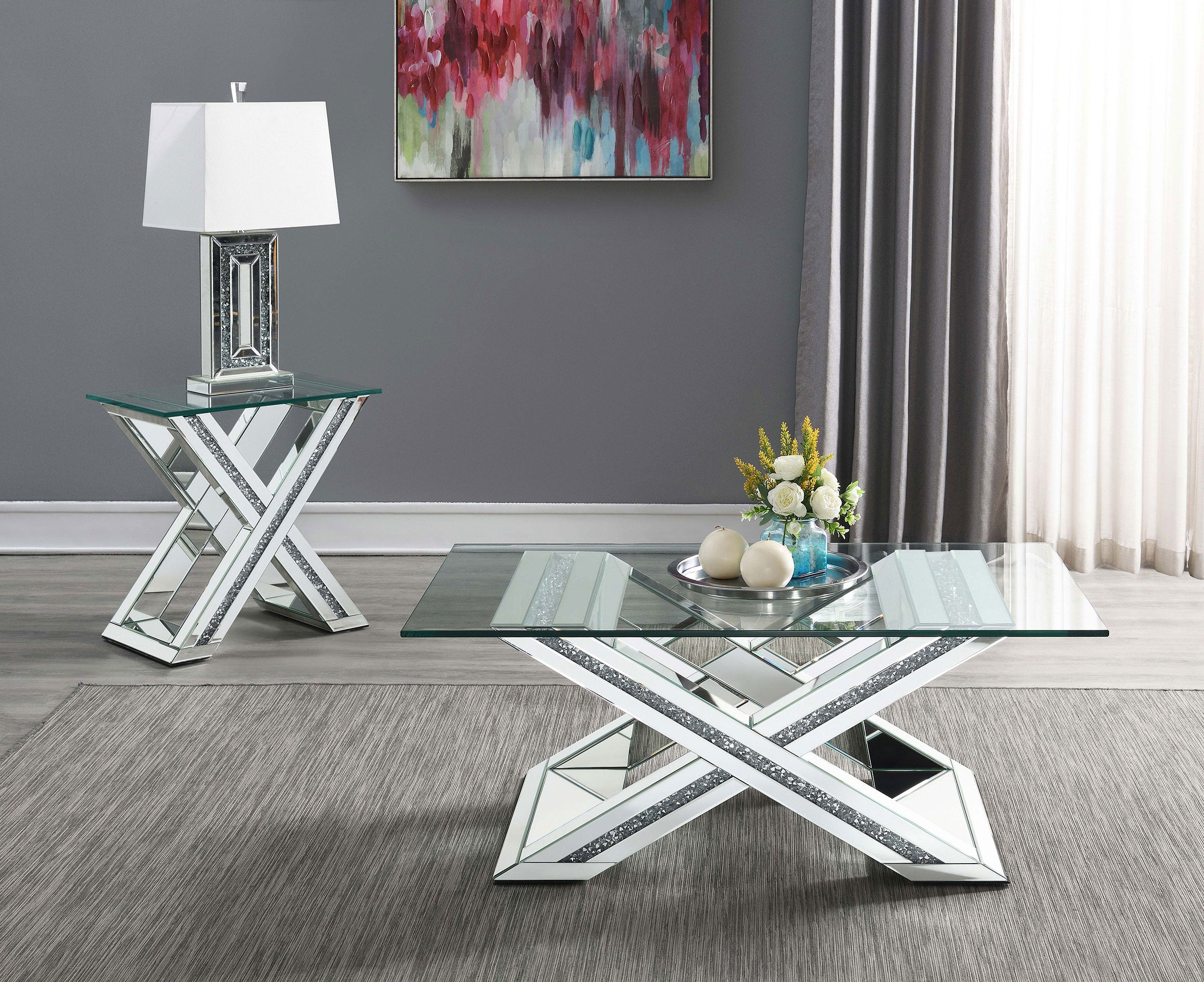 Bonnie X-base Rectangle Glass Top End Table Mirror