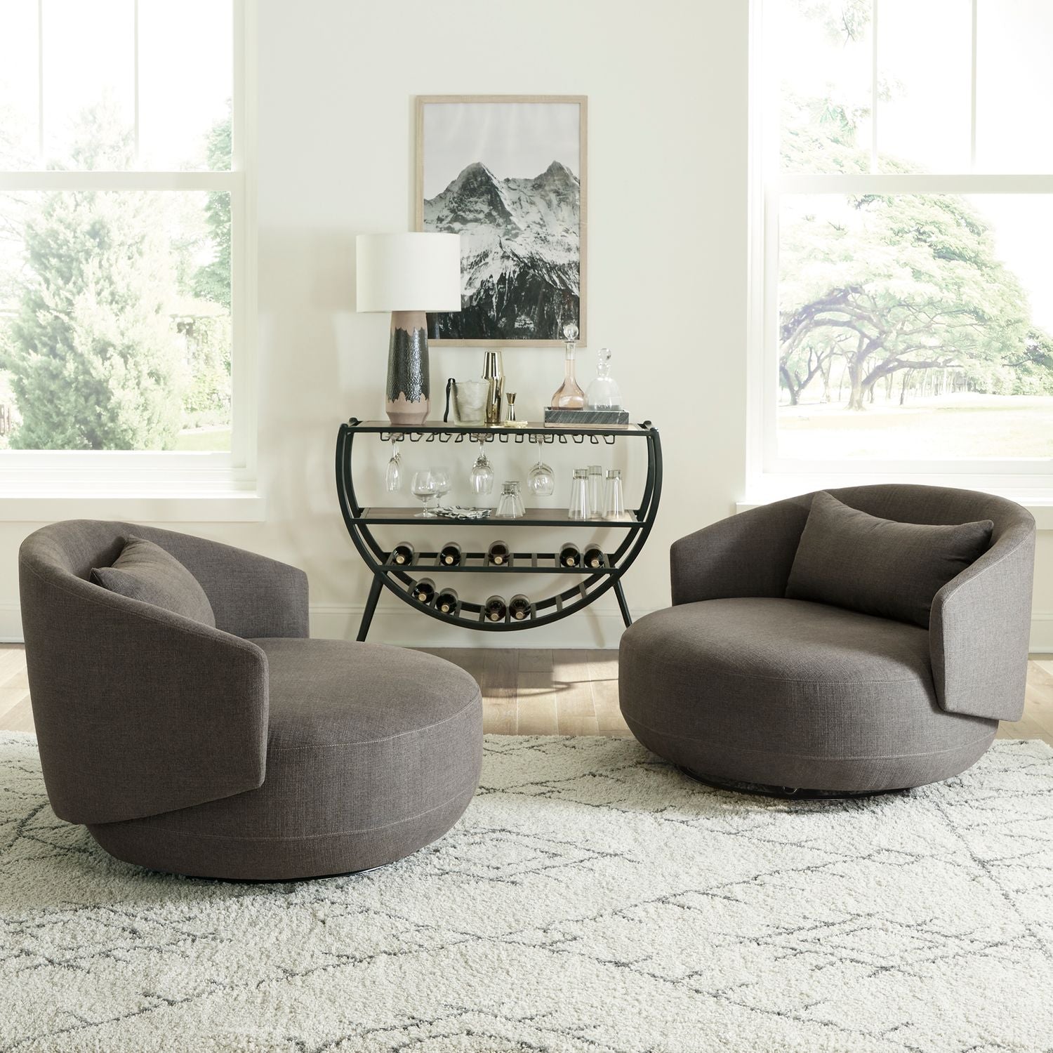 Cassundra Upholstered Swivel Cuddler Chair - Charcoal