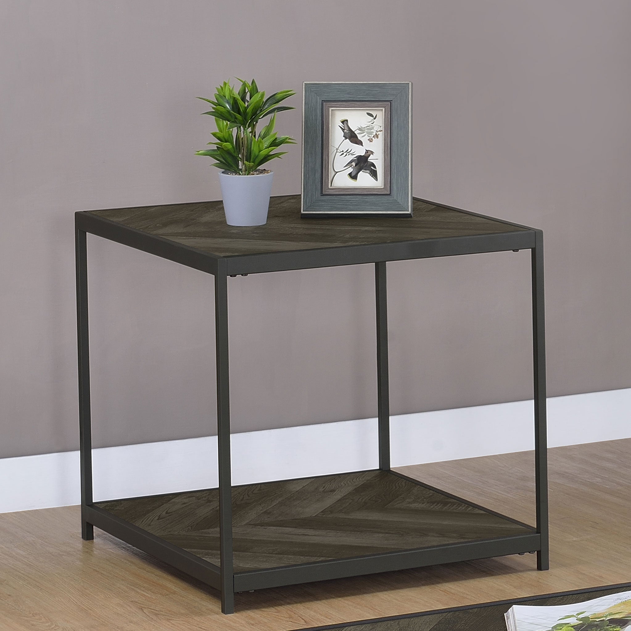 Beckley Chevron End Table Rustic Grey Herringbone