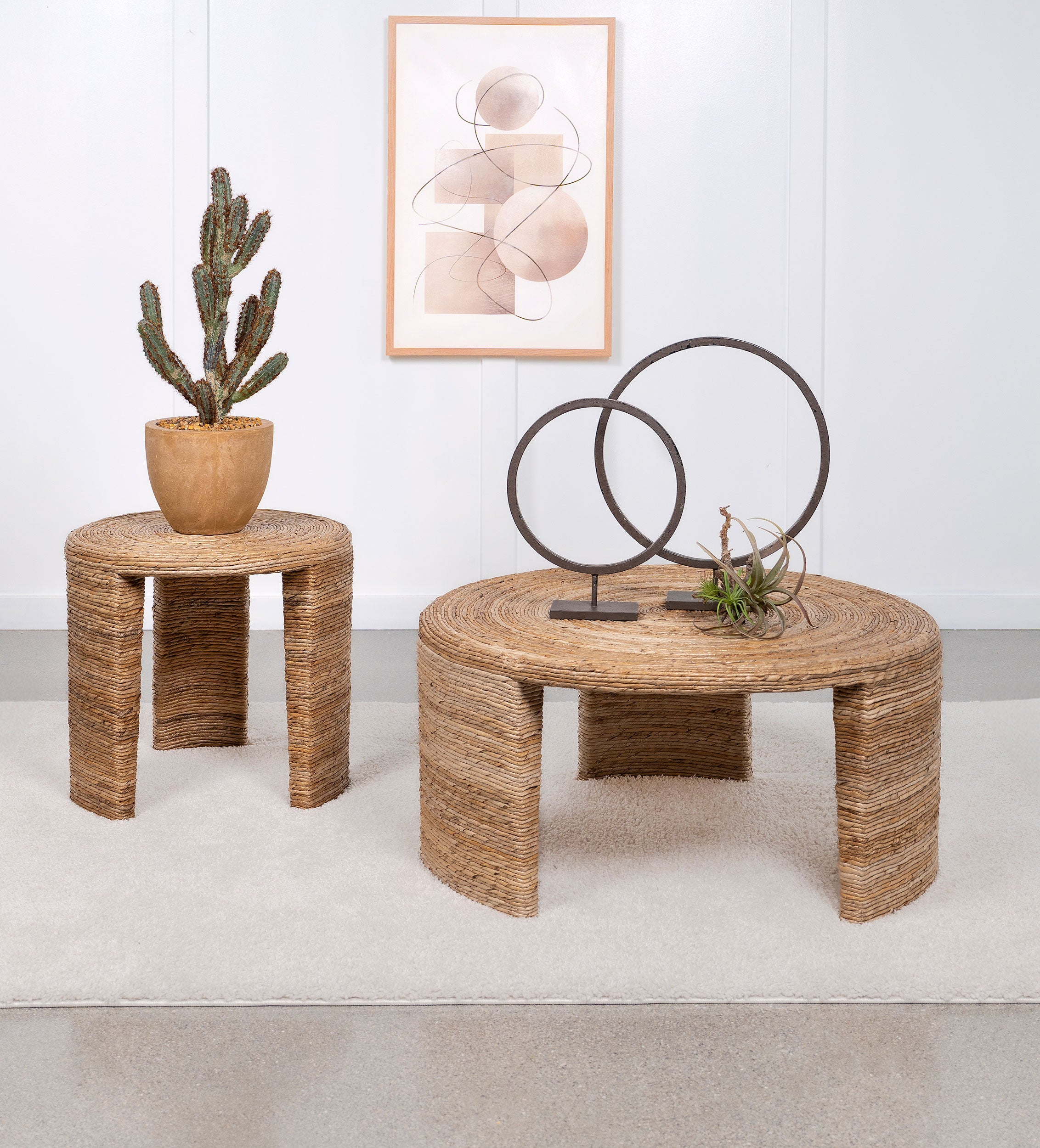 Artina Woven Rattan Round End Table Natural Brown