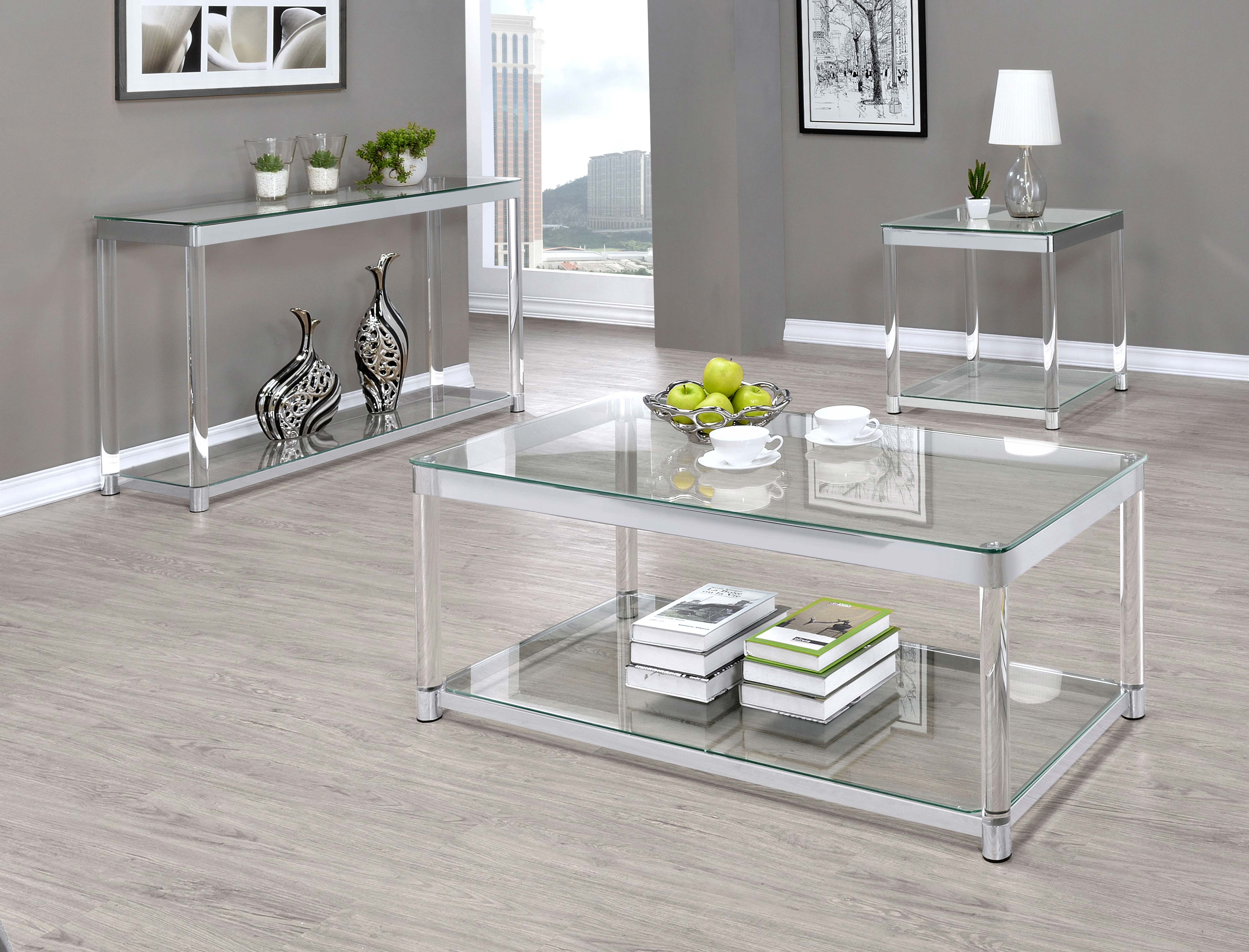 Anne End Table with Lower Shelf Chrome and Clear