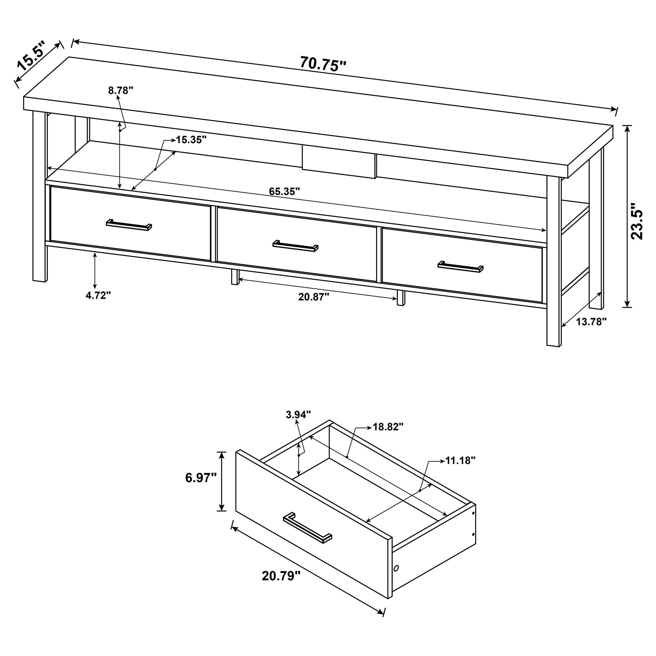 Ruston 71" 3-drawer TV Console Weathered Pine