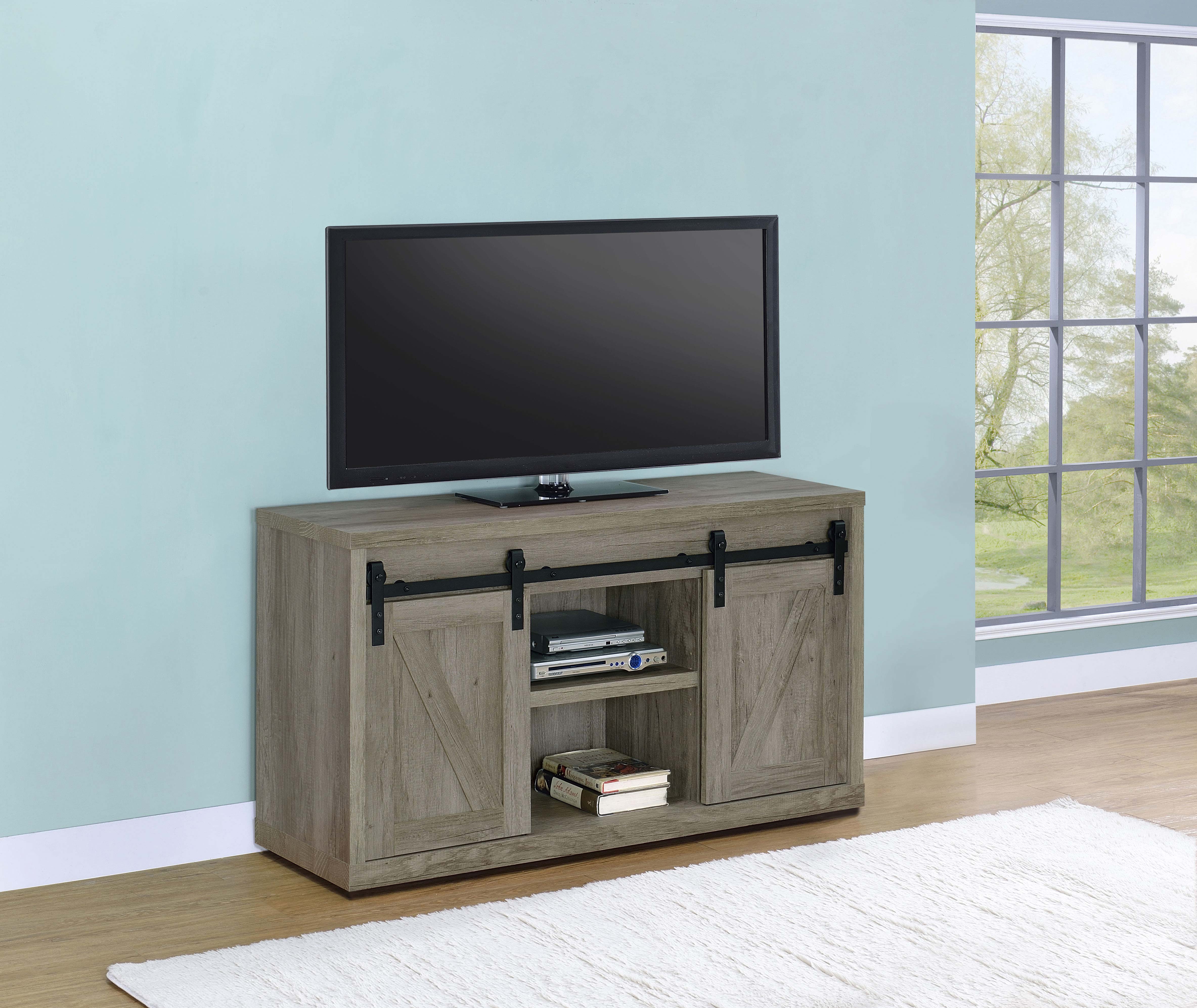 Brockton 48-inch 3-shelf Sliding Doors TV Console Grey Driftwood