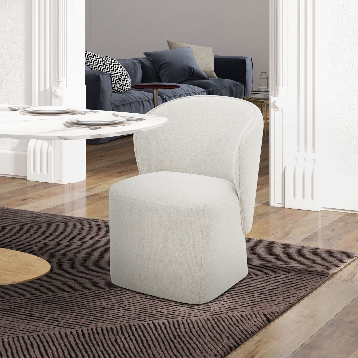 Bertaux Accent Dining Chair with Casters - Ivory