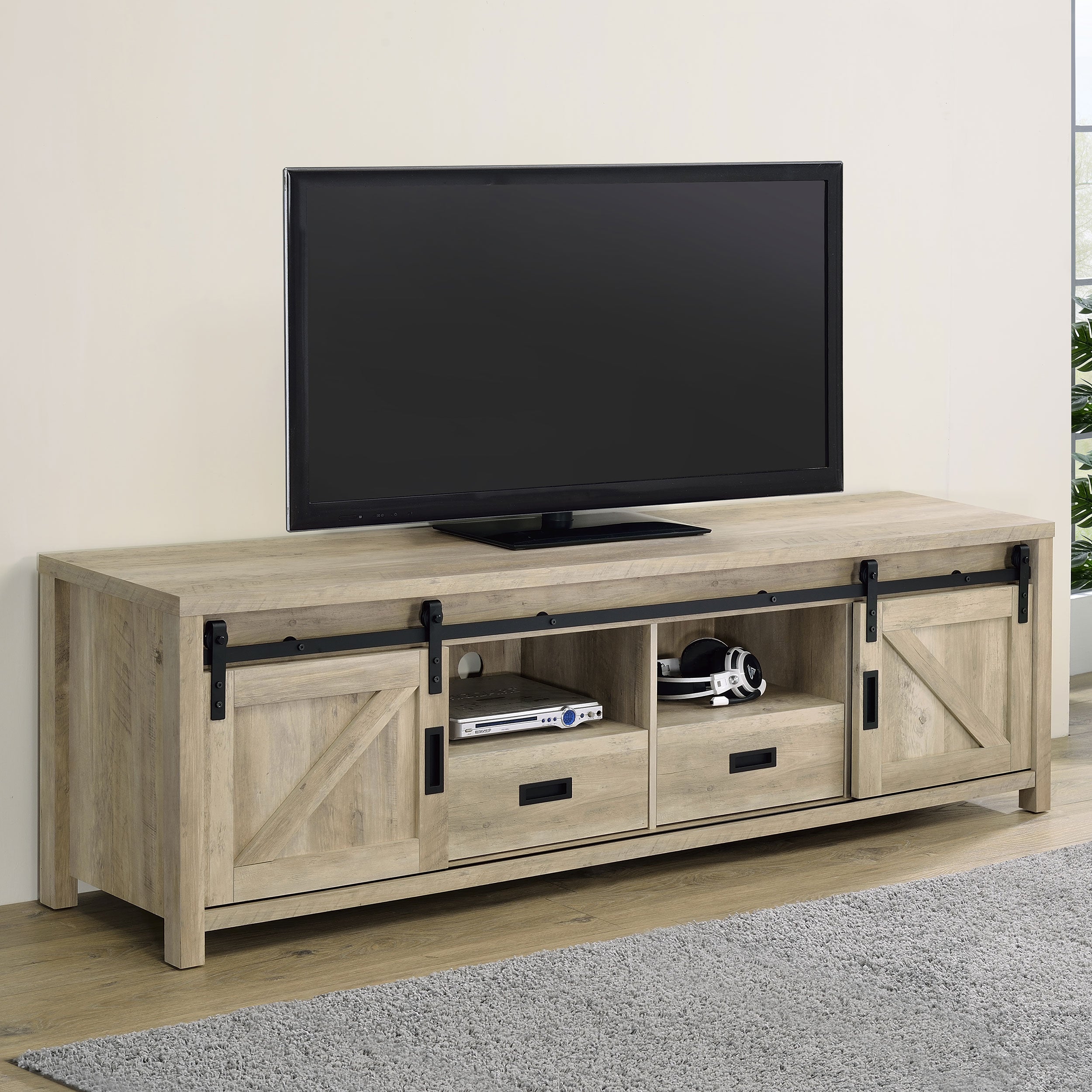 Altab Rectangular TV Console with 2 Sliding Doors Tv Stand Brown