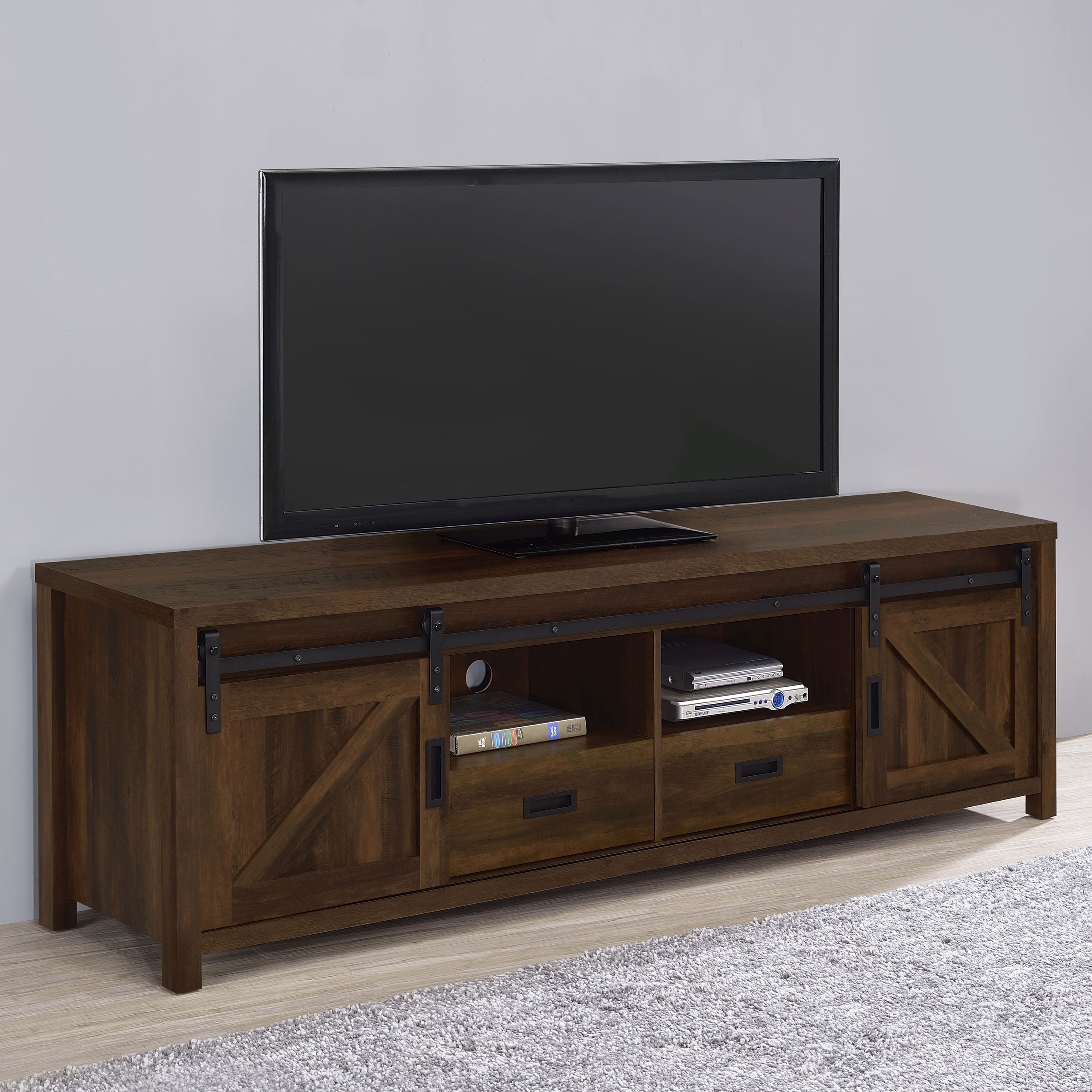 Madra Rectangular TV Console with 2 Sliding Doors Tv Stand Brown