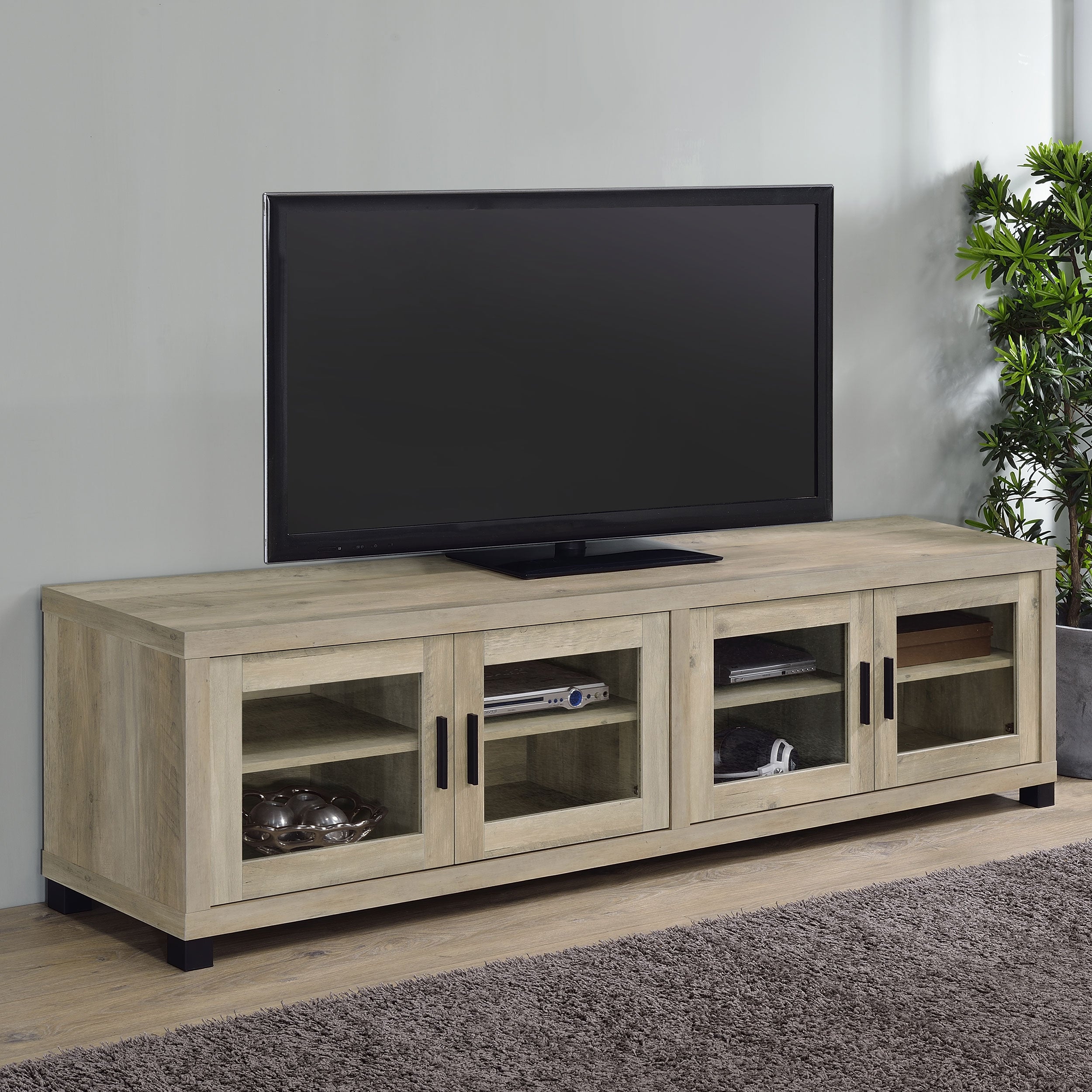 Lauro Rectangular TV Console with Glass Doors Tv Stand Brown