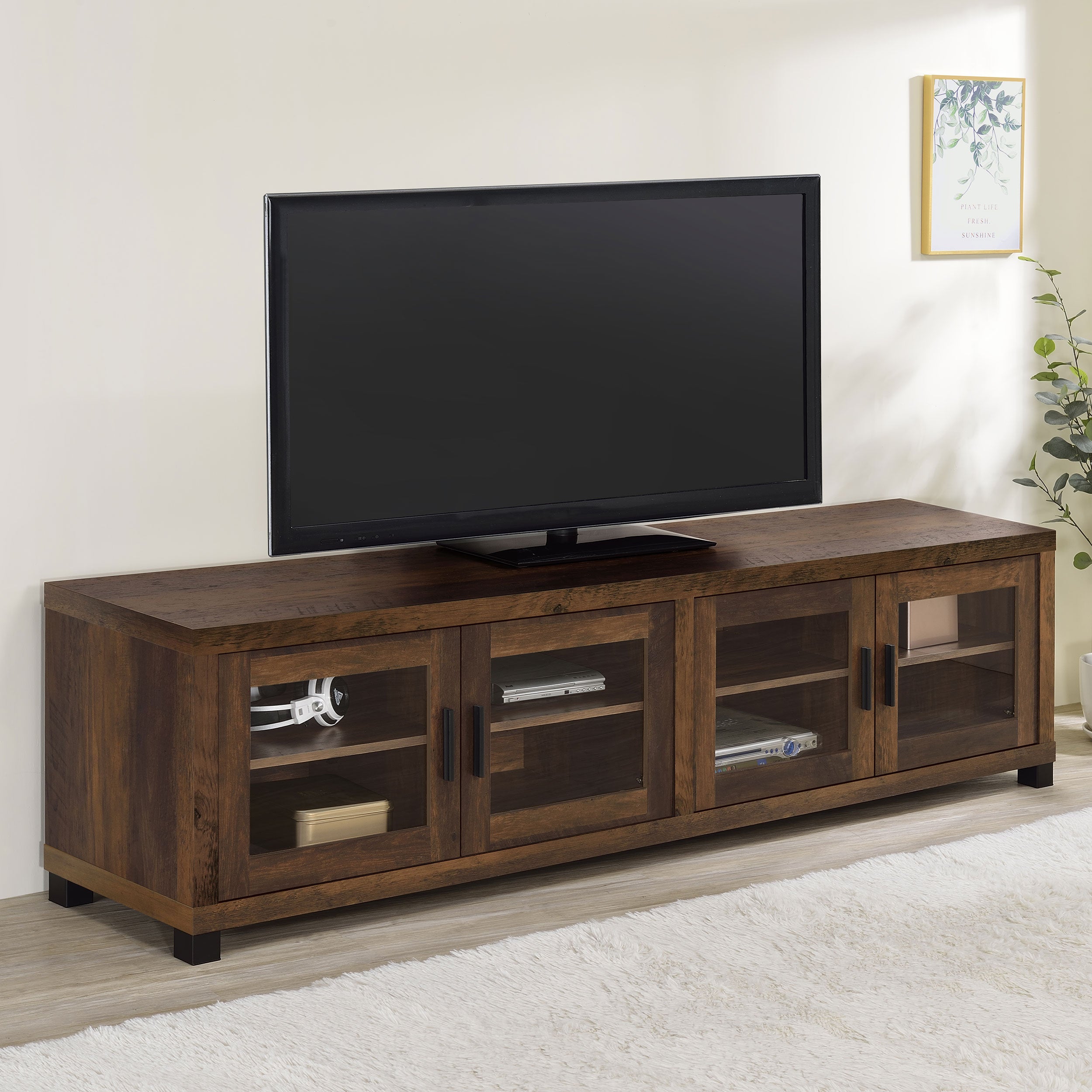 Sachin Rectangular TV Console with Glass Doors Tv Stand Brown