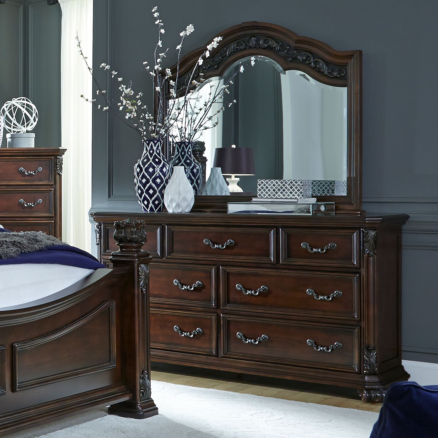 Australe King Poster Bed, Dresser & Mirror, Night Stand