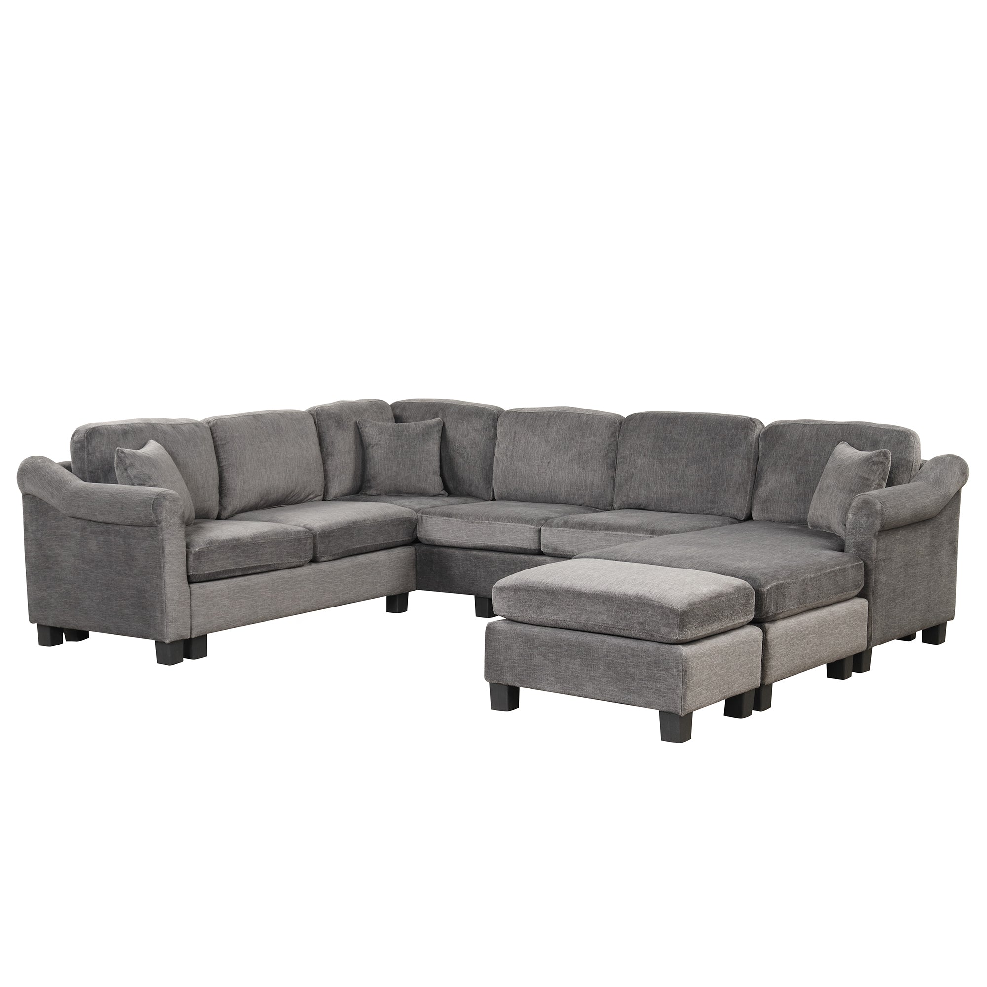 122.1" *91.3" 4pcs Sectional Sofa with Ottoman with Right Side Chaise velvet fabric Dark Gray