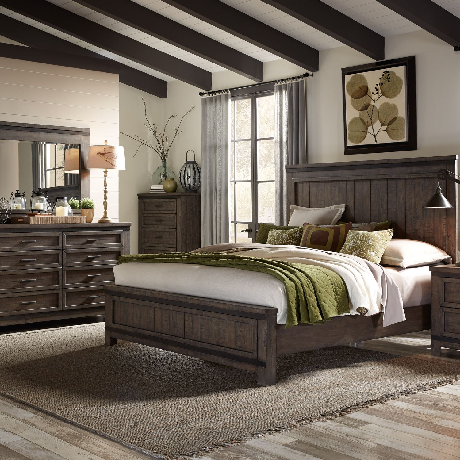 Acravally King California Panel Bed, Dresser & Mirror, Chest