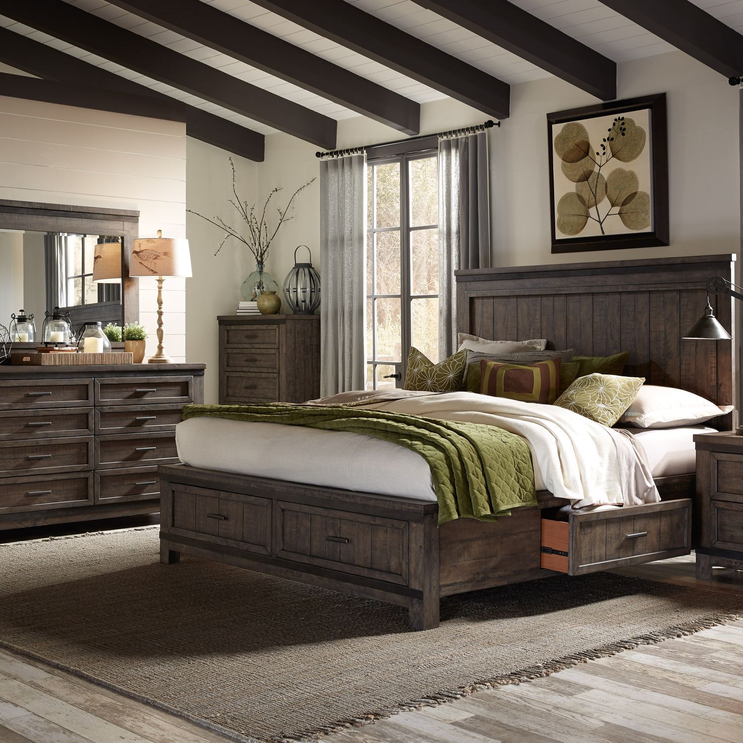 Amire King Two Sided Storage Bed, Dresser & Mirror, Chest