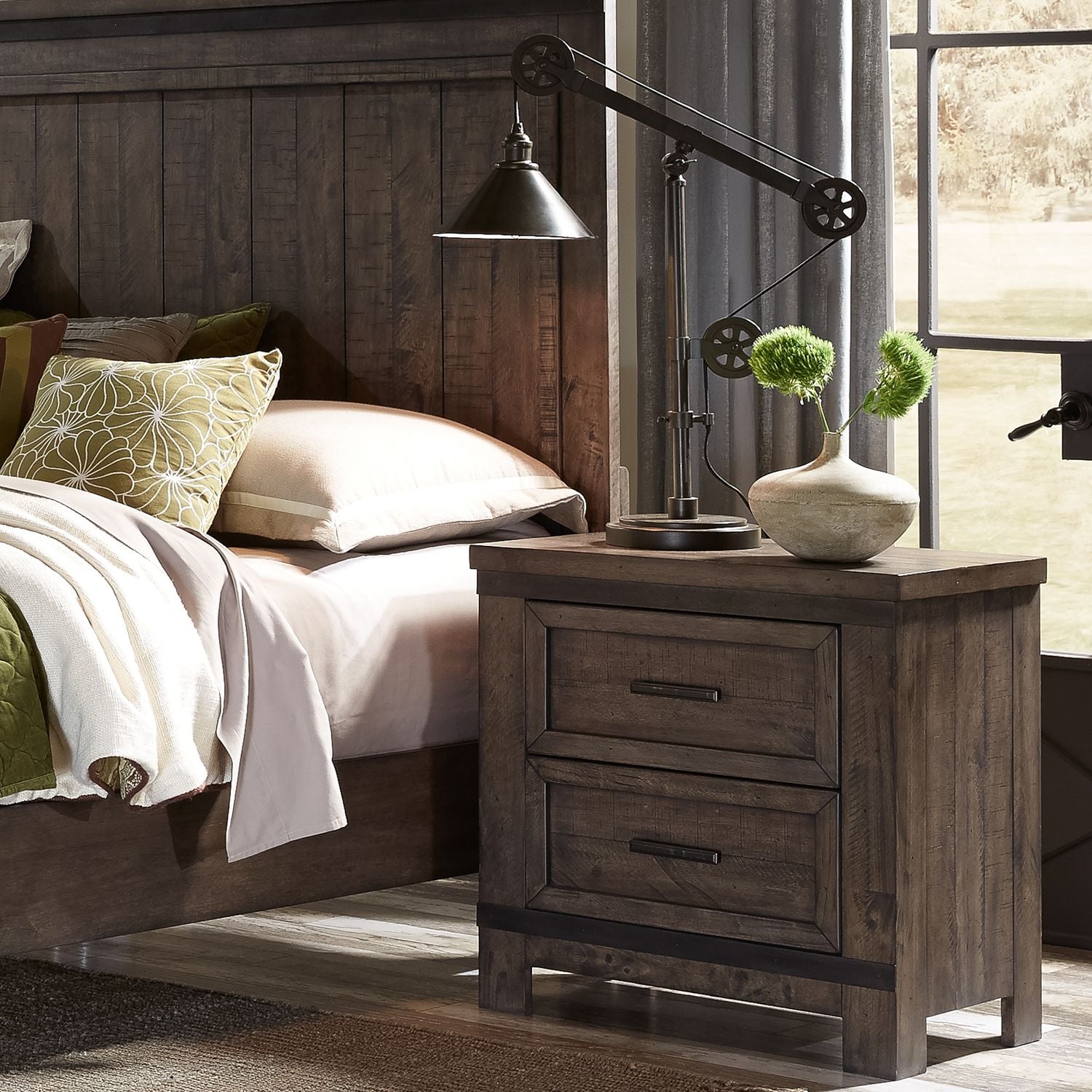 Aggaria King Bookcase Bed, Dresser & Mirror, Night Stand