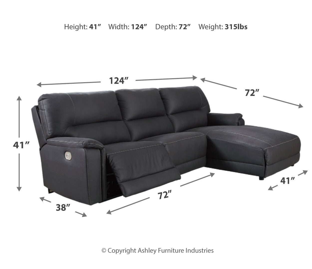 Henefer 3-Piece Power Reclining Sectional with Chaise