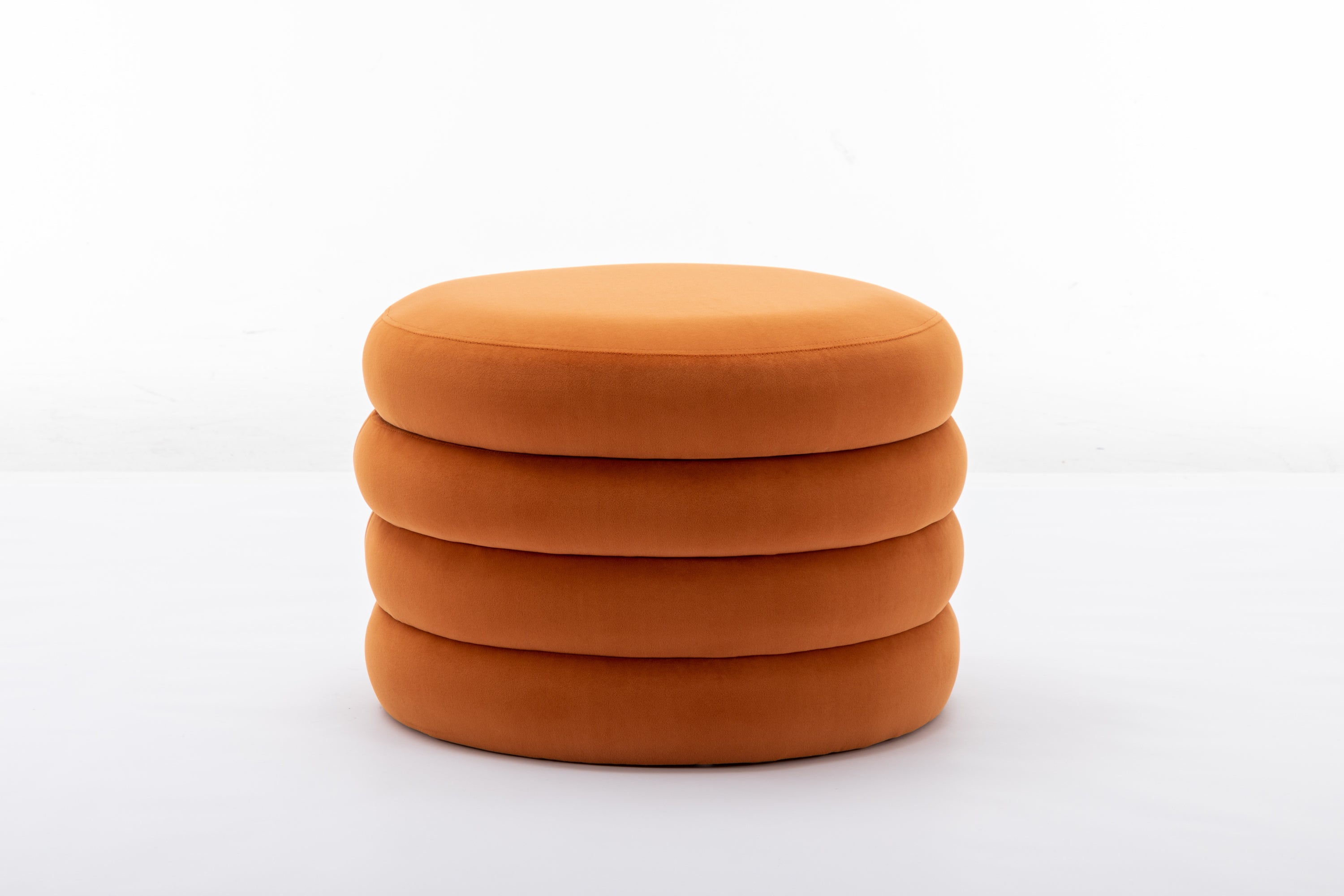 007-Velvet Fabric Storage Round Ottoman Footstool With Wooden Shelving,Orange