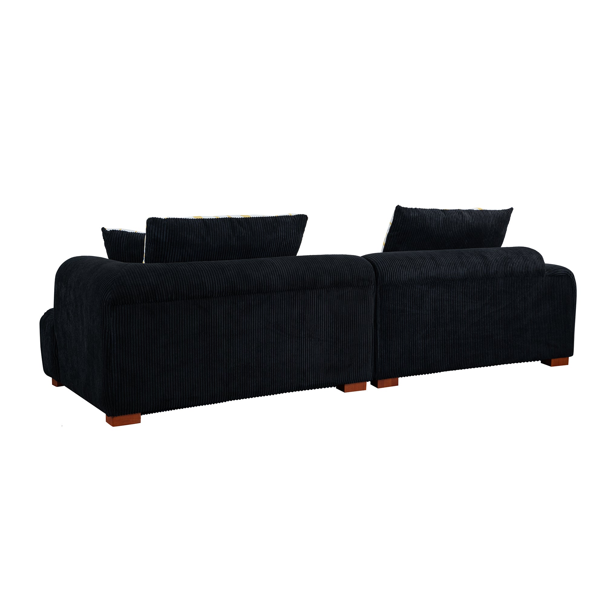 103.9" Modern Couch Corduroy Fabric Comfy Sofa with Rubber Wood Legs, 4 Pillows for Living Room, Bedroom, Office, Black