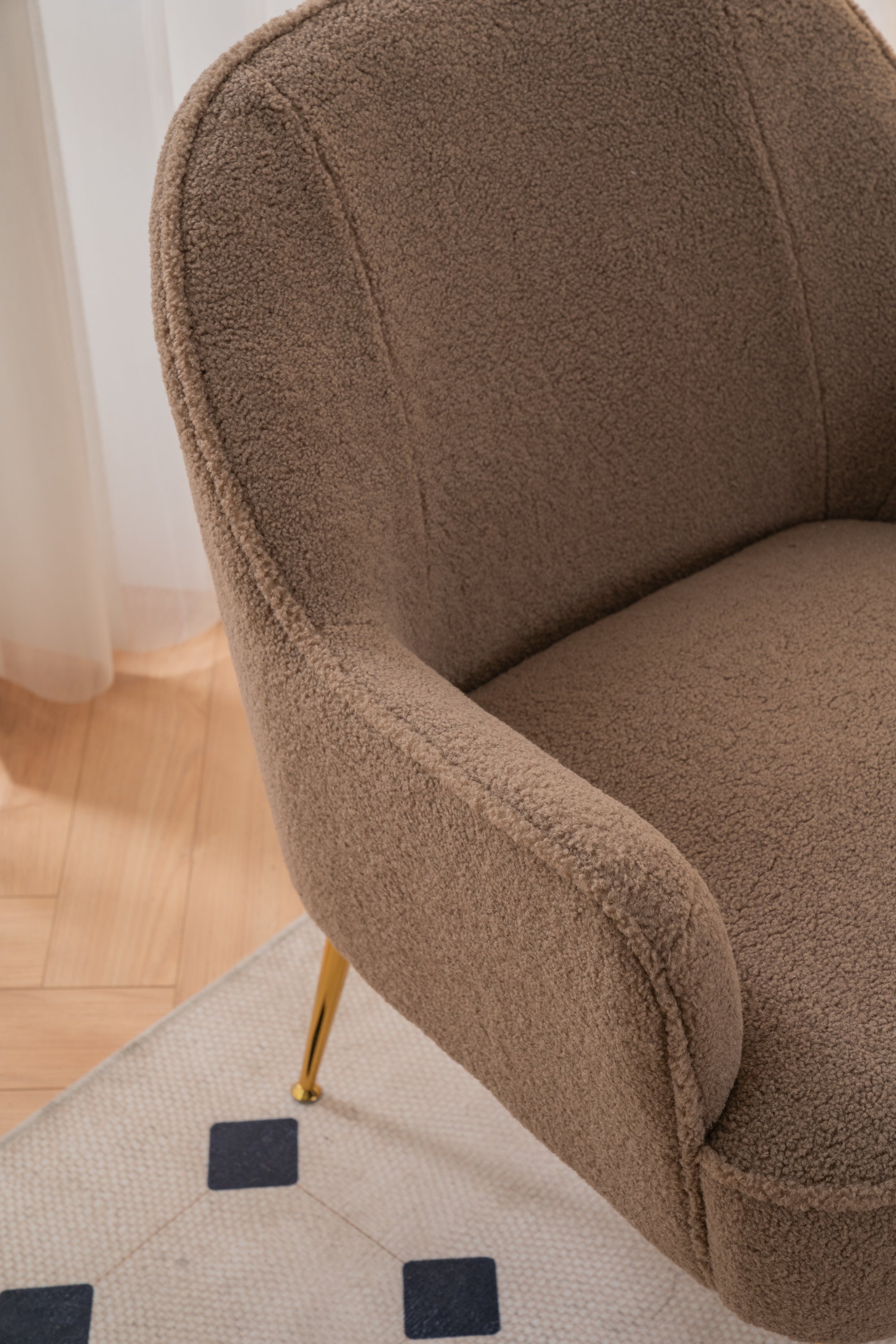 001-Modern Soft Teddy Fabric Accent Chair With Gold Metal Legs For Indoor,Coffee