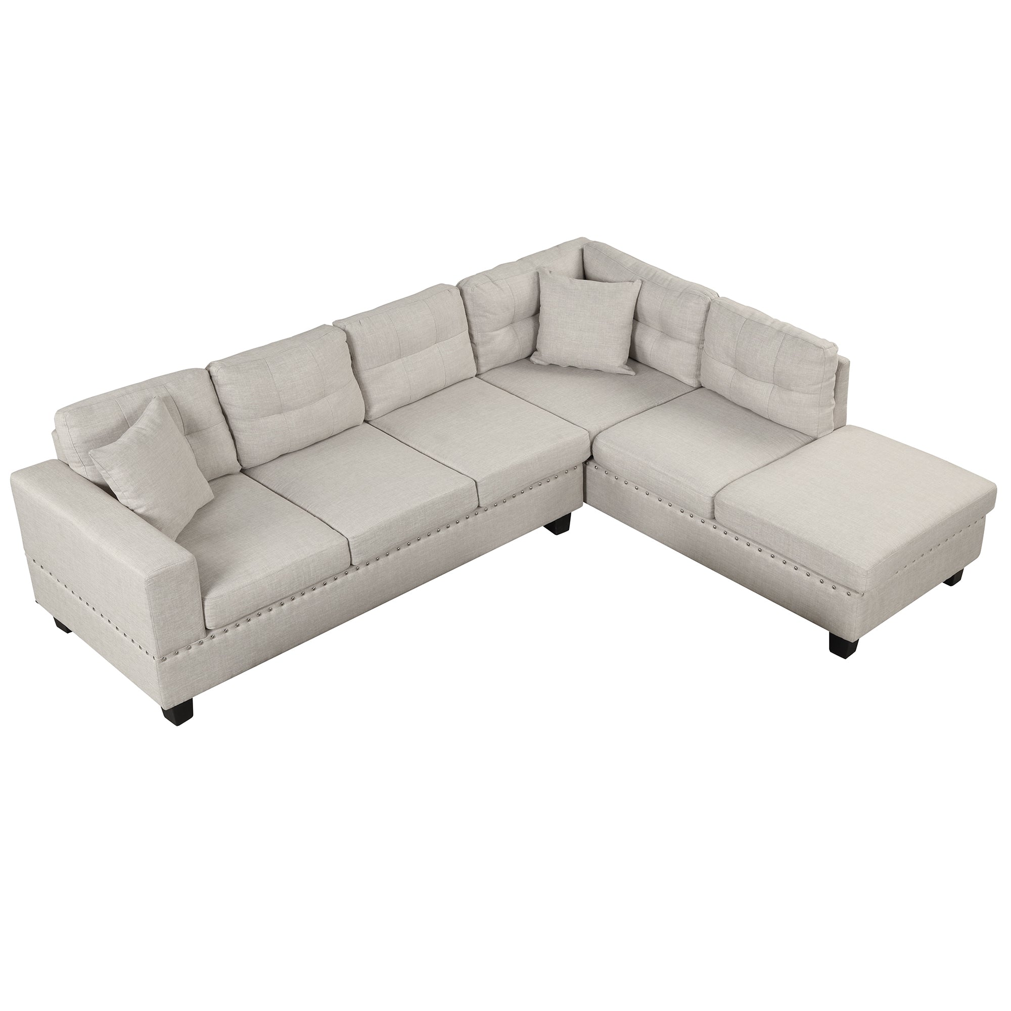 104.5" Modern Sectional Sofa with Storage Ottoman, L-Shape Couch with 2 Pillows and Cup Holder,Sectional Sofa with Reversible Chaise for Living Room,Light Gray