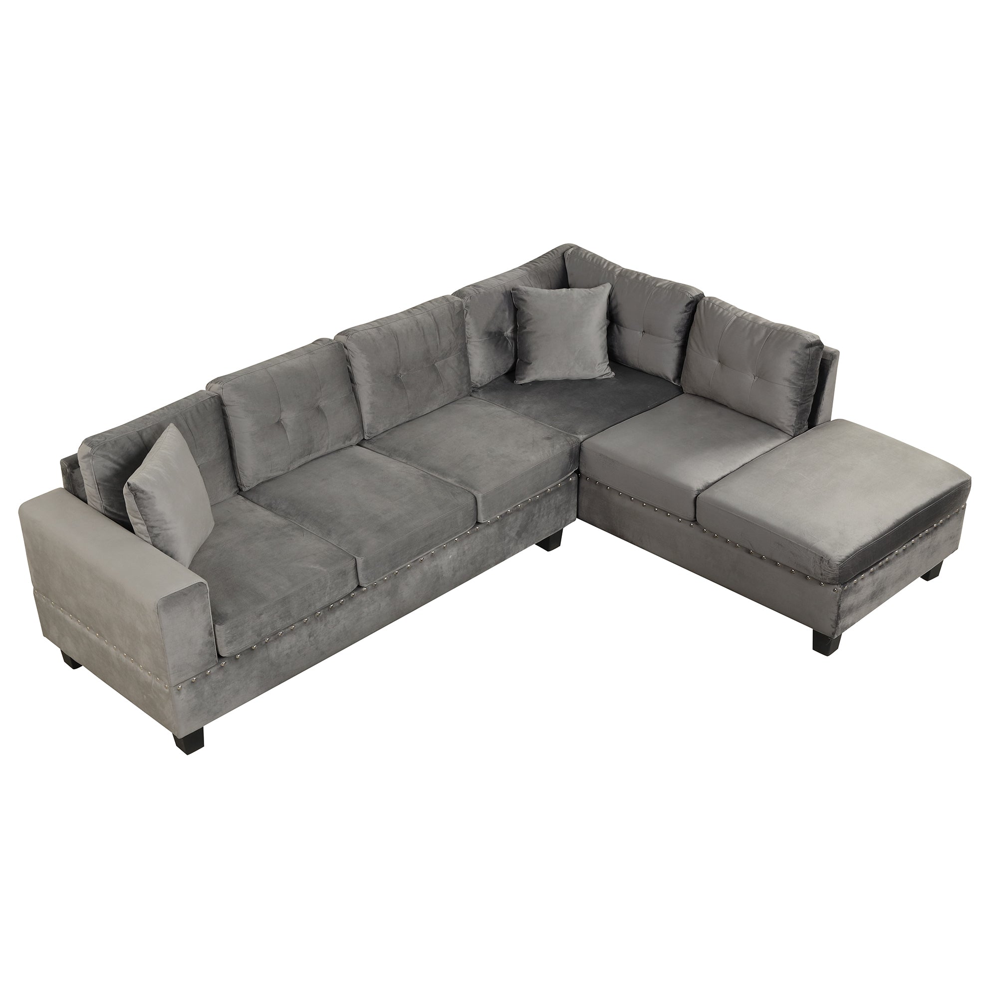 104.5" Modern Sectional Sofa with Storage Ottoman, L-Shape Couch with 2 Pillows and Cup Holder,Sectional Sofa with Reversible Chaise for Living Room,Gray