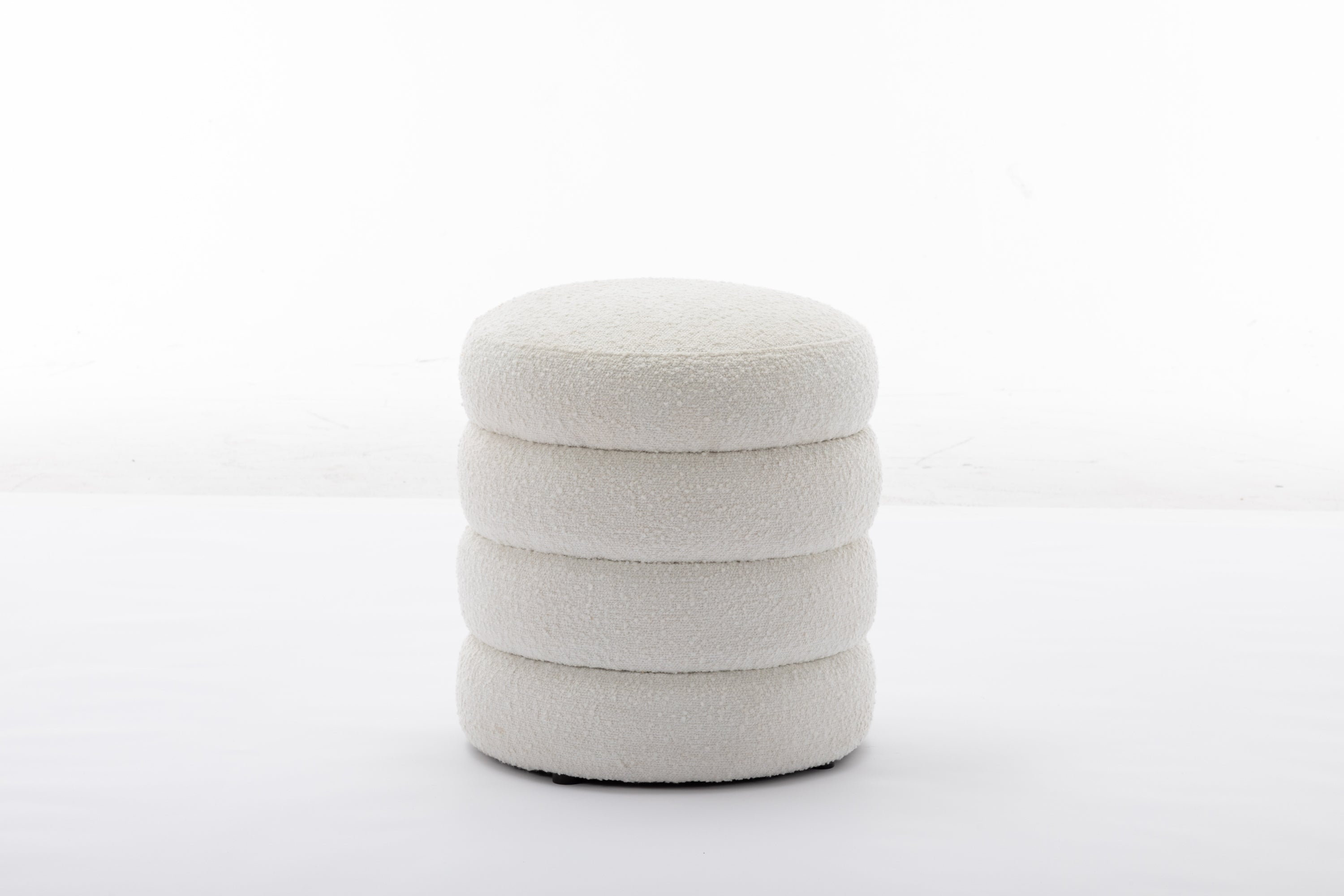 006-Soft Boucle Round Ottoman Footrest Stool,White