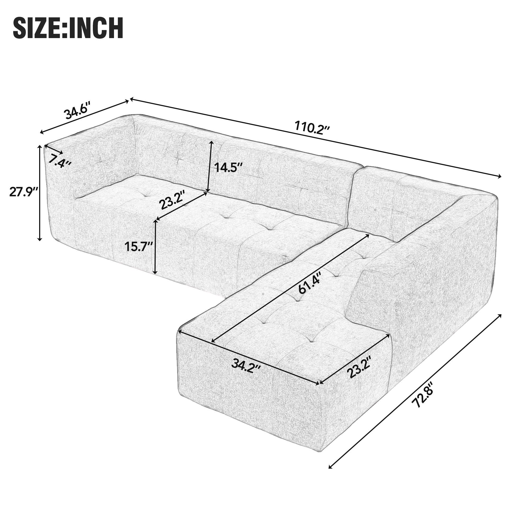 110.2*72.8" Modular Modular Combination Living Room Sofa Set, Modern Minimalist Sofa, Living Room Upholstered Sofa Bed, Bedroom, 2pcs Computer Free Combination, L-Shaped,Green