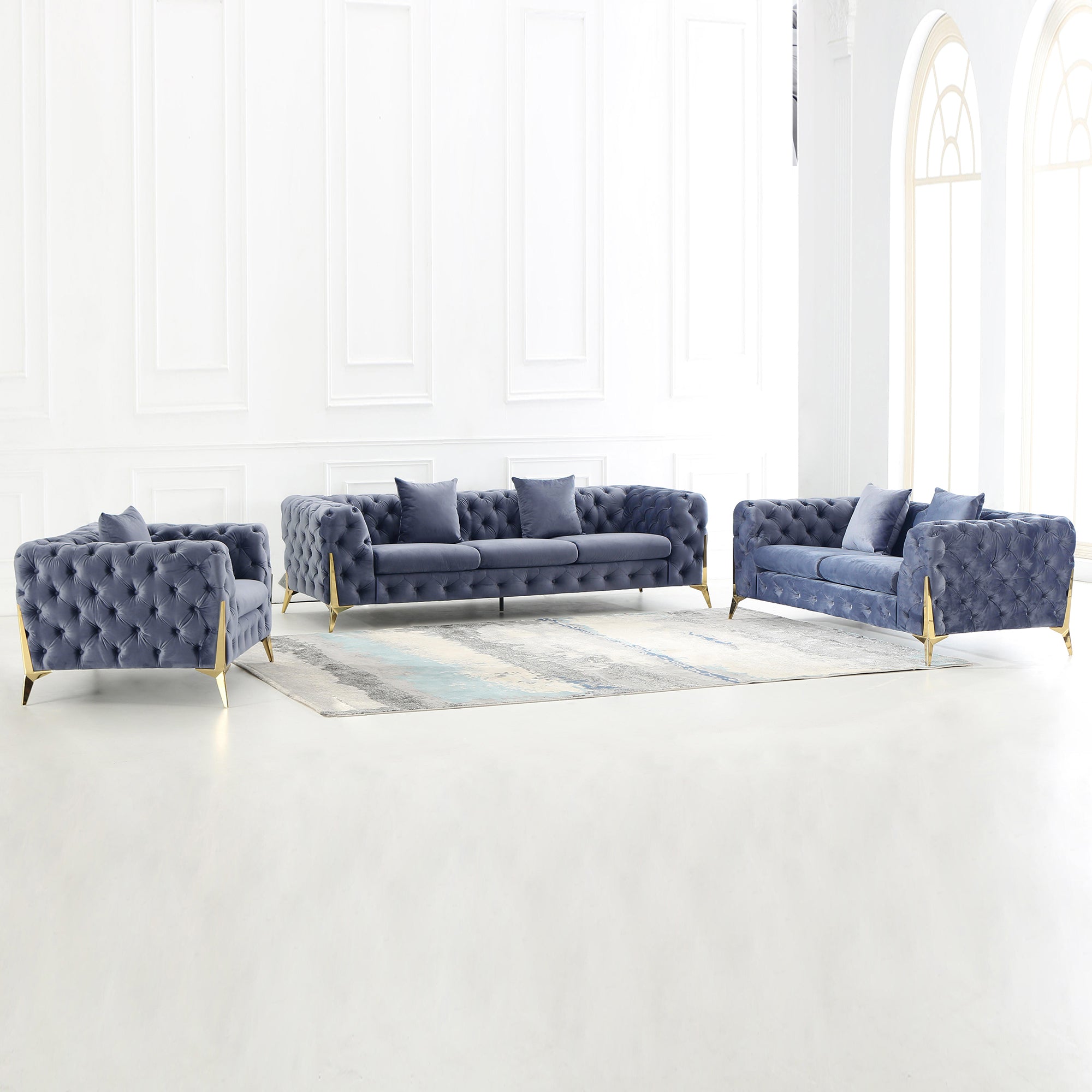 August Grove Living Room Set Sofa Lovesweat Armchair Grey