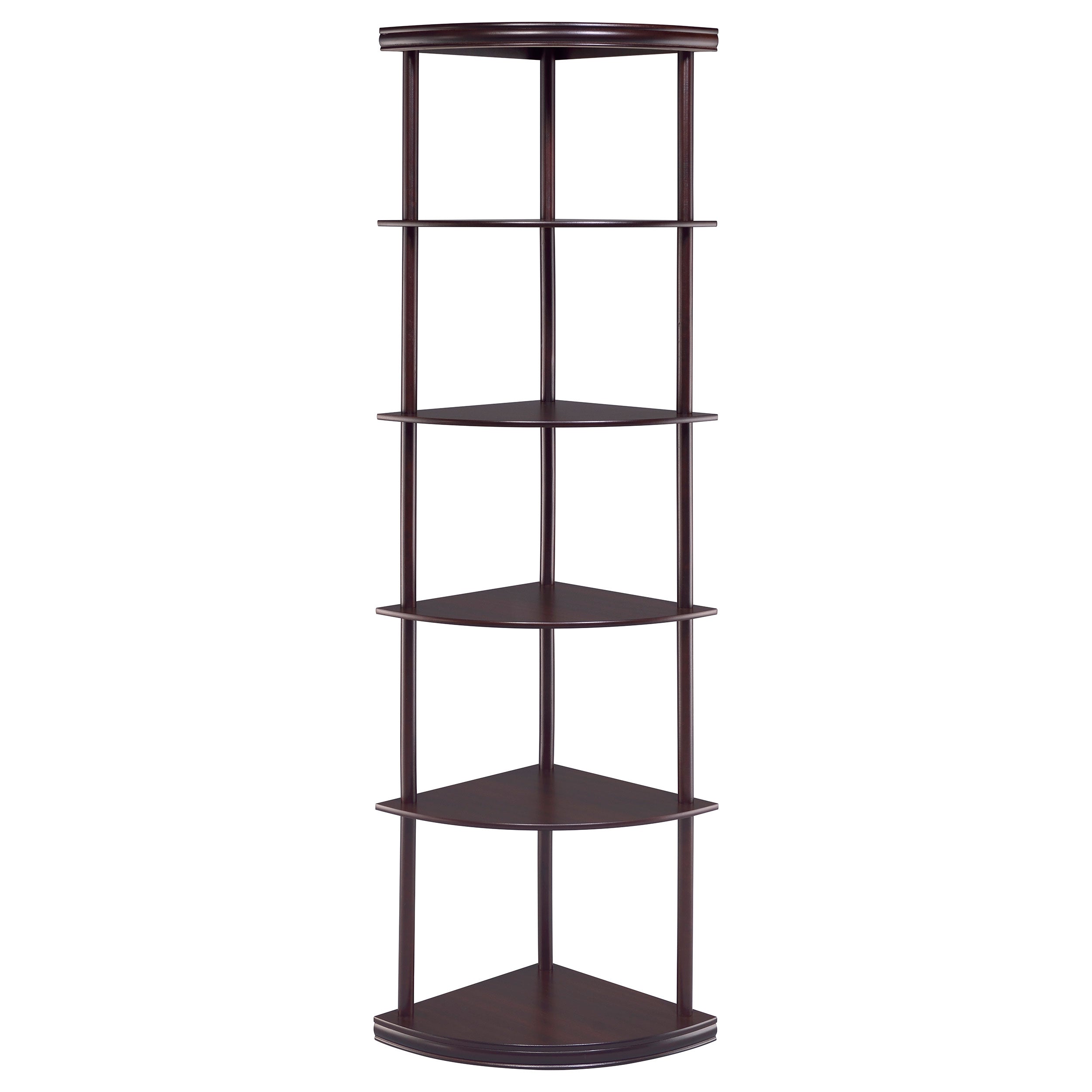 Losino 5-shelf Corner Bookshelf Cappuccino Corner Bookcase Brown