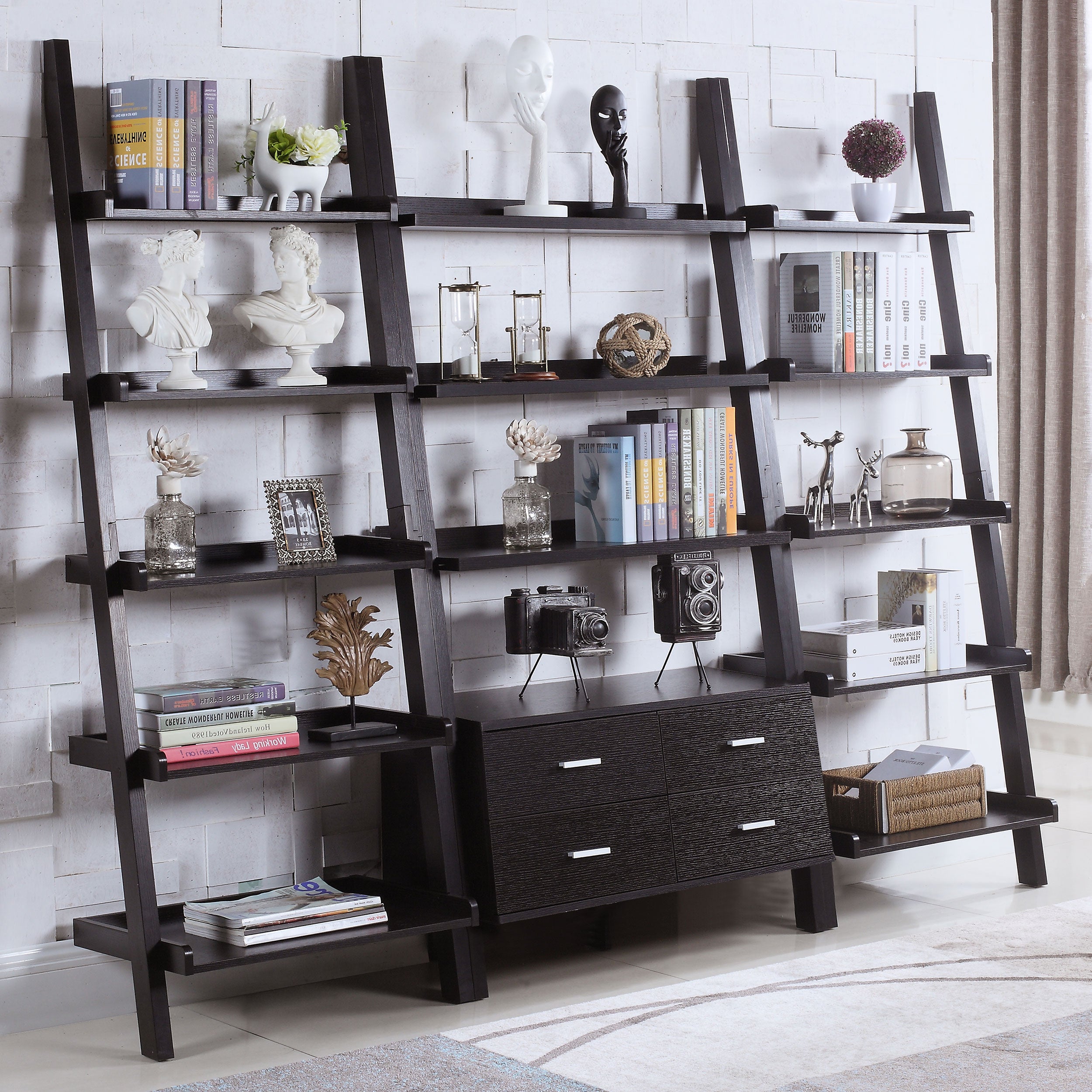 Colella 3-piece Storage Ladder Bookcase Set Cappuccino