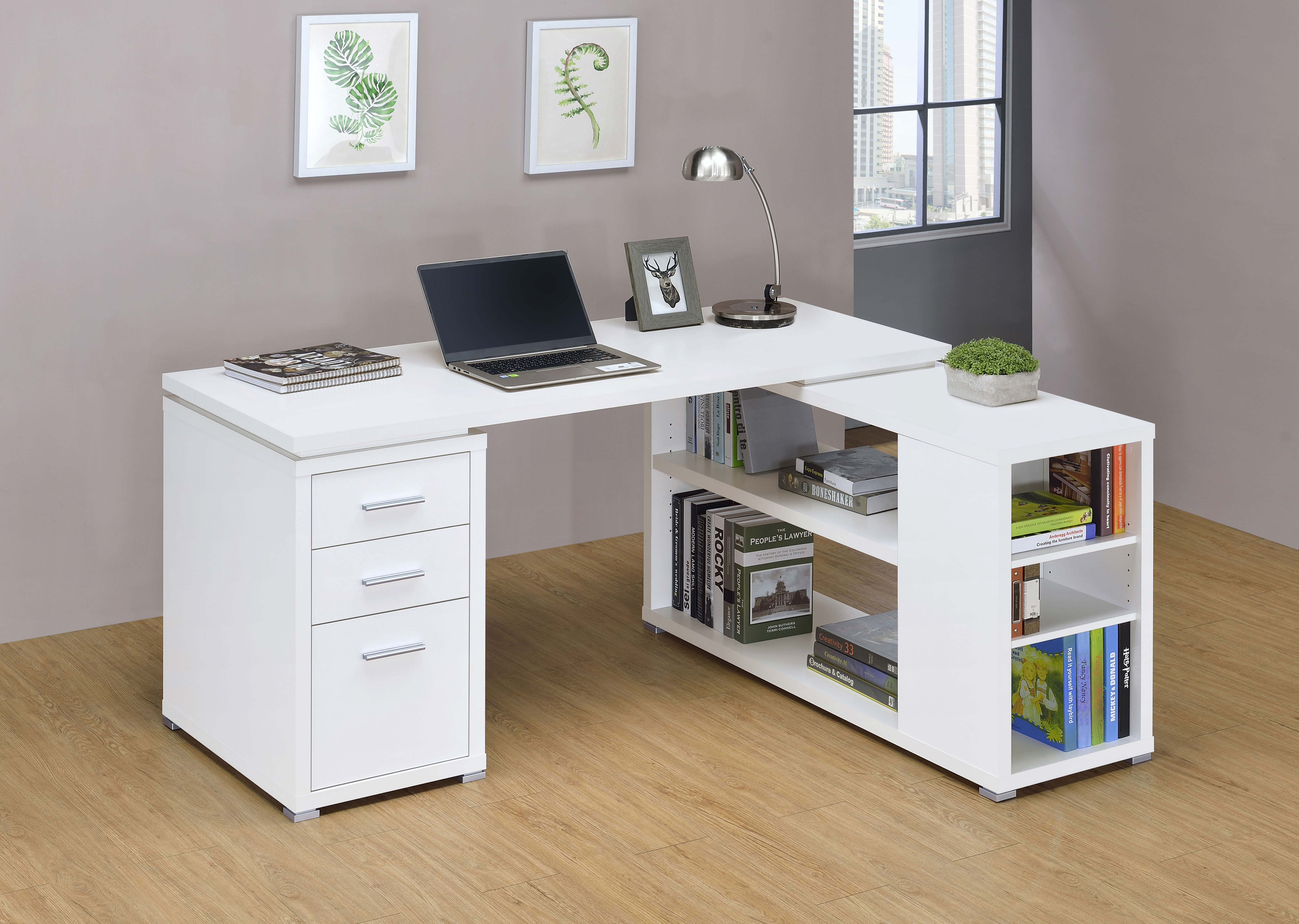 Alezia L-shape Office Desk White L-Shape Desk White