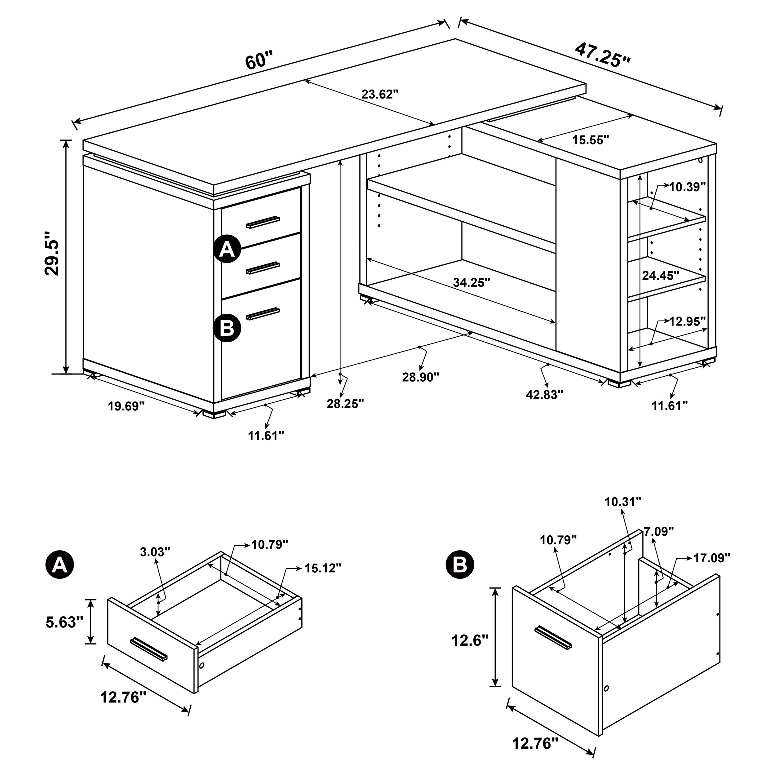 Alezia L-shape Office Desk White L-Shape Desk White