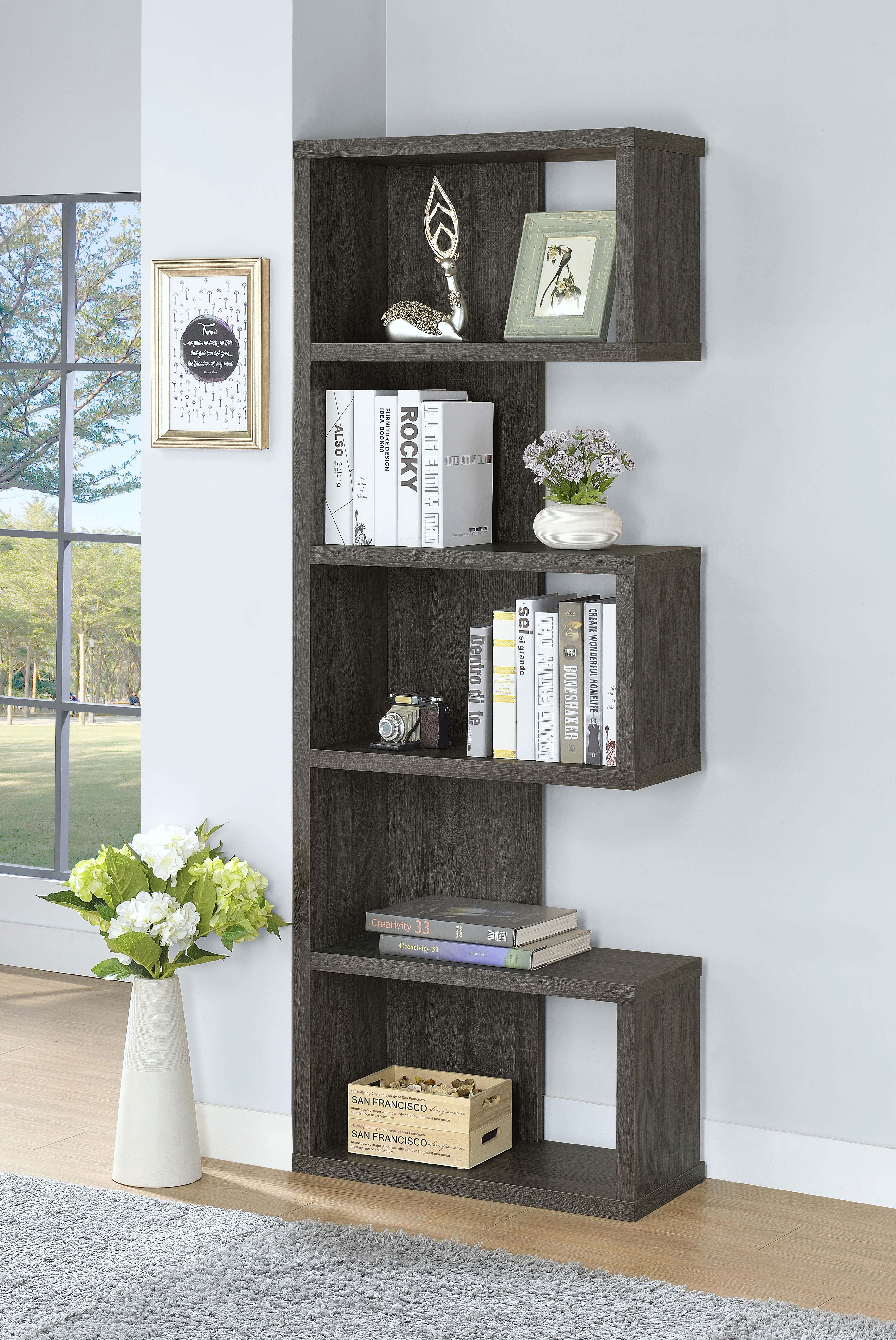 Joey 5-tier Bookcase Weathered Grey