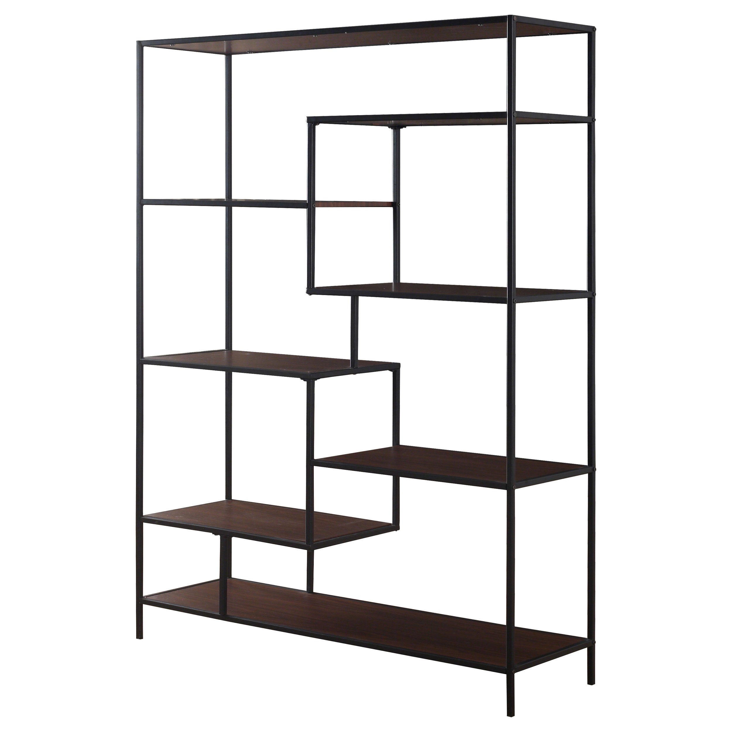 Asher 7-shelf Geometric Bookcase Walnut