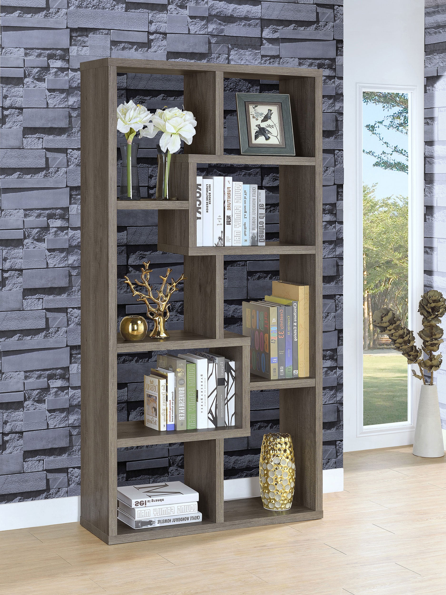 Theo 10-shelf Bookcase Grey Driftwood