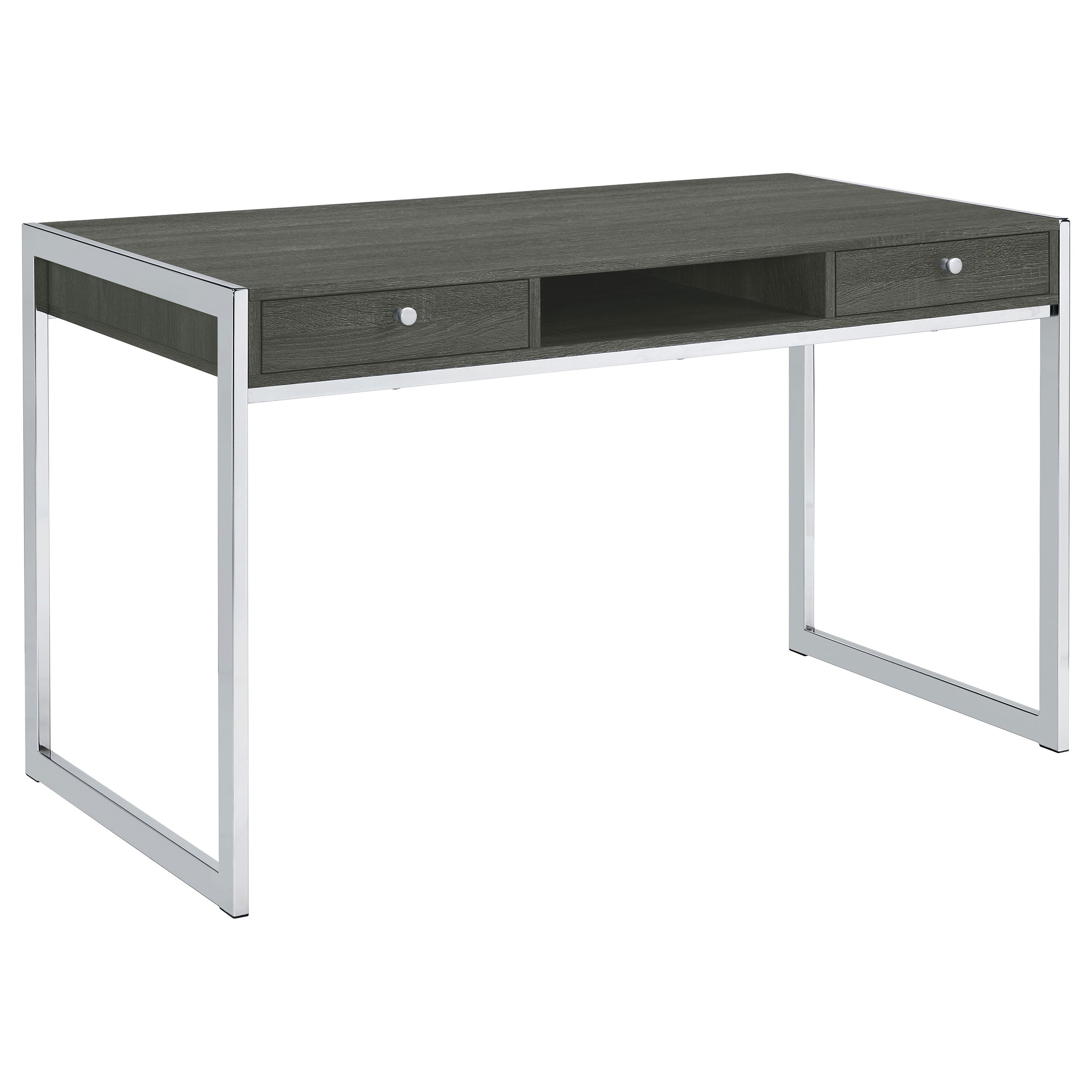 Antojuan 2-drawer Writing Desk Weathered Grey and Chrome Writing Desk Grey