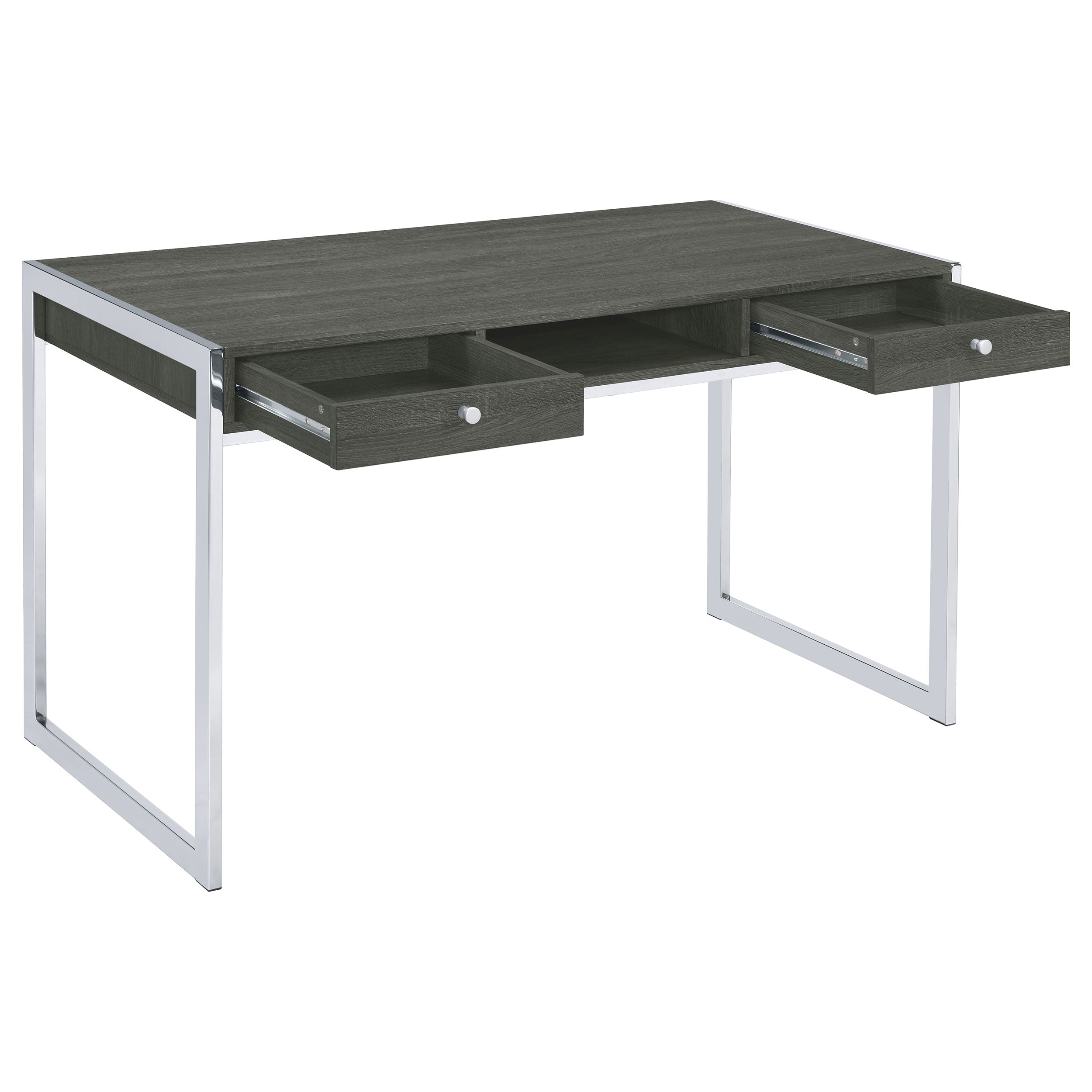 Antojuan 2-drawer Writing Desk Weathered Grey and Chrome Writing Desk Grey