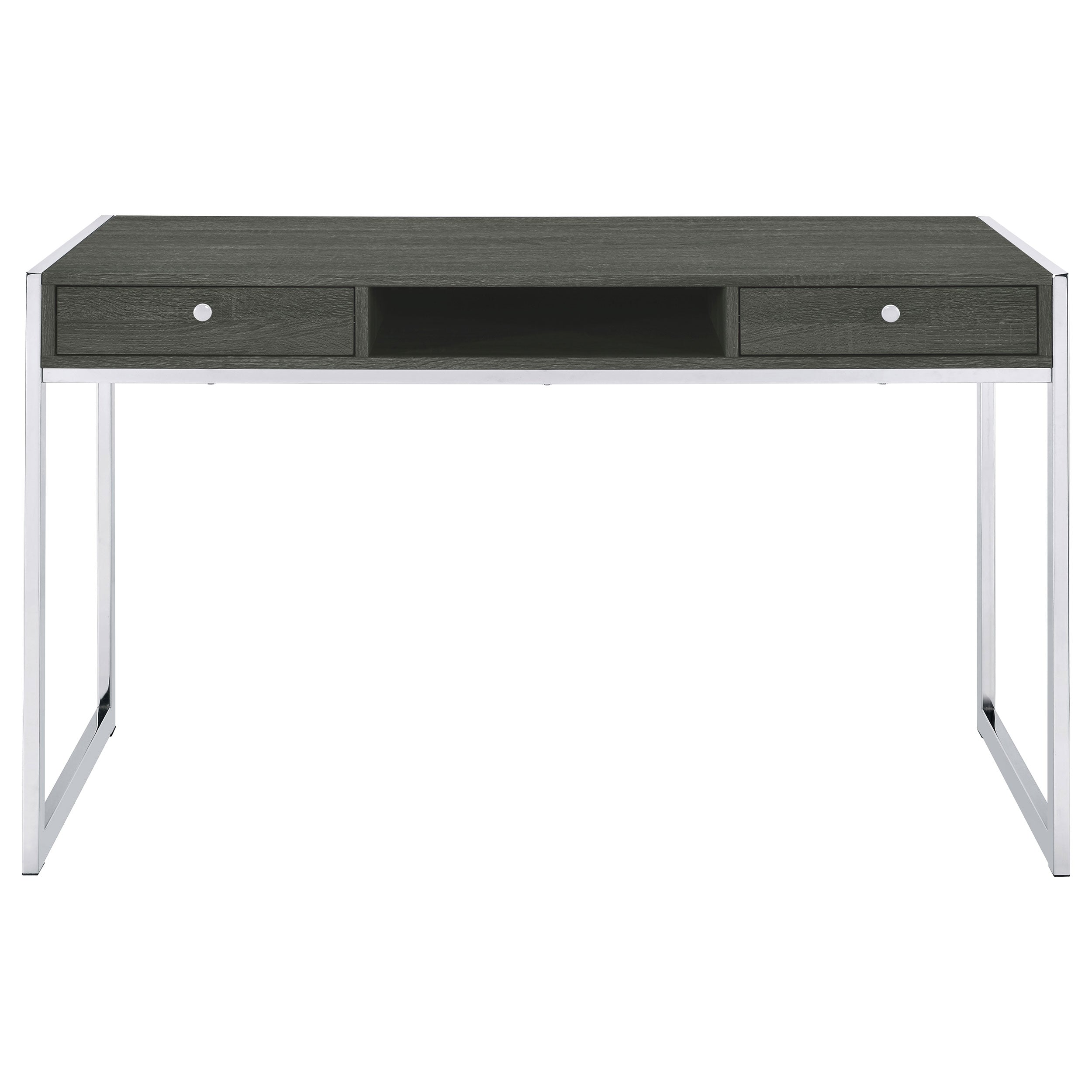 Antojuan 2-drawer Writing Desk Weathered Grey and Chrome Writing Desk Grey