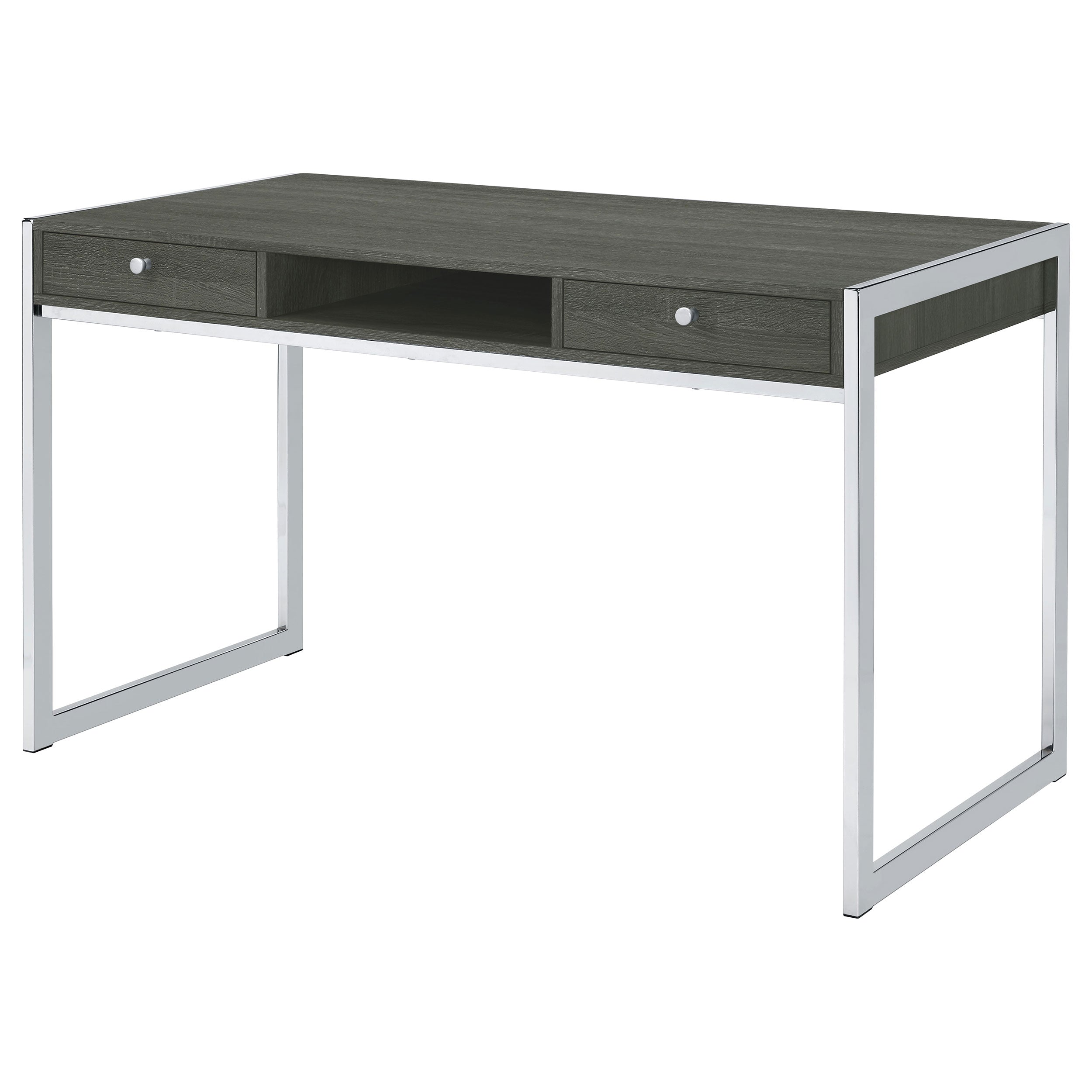 Antojuan 2-drawer Writing Desk Weathered Grey and Chrome Writing Desk Grey