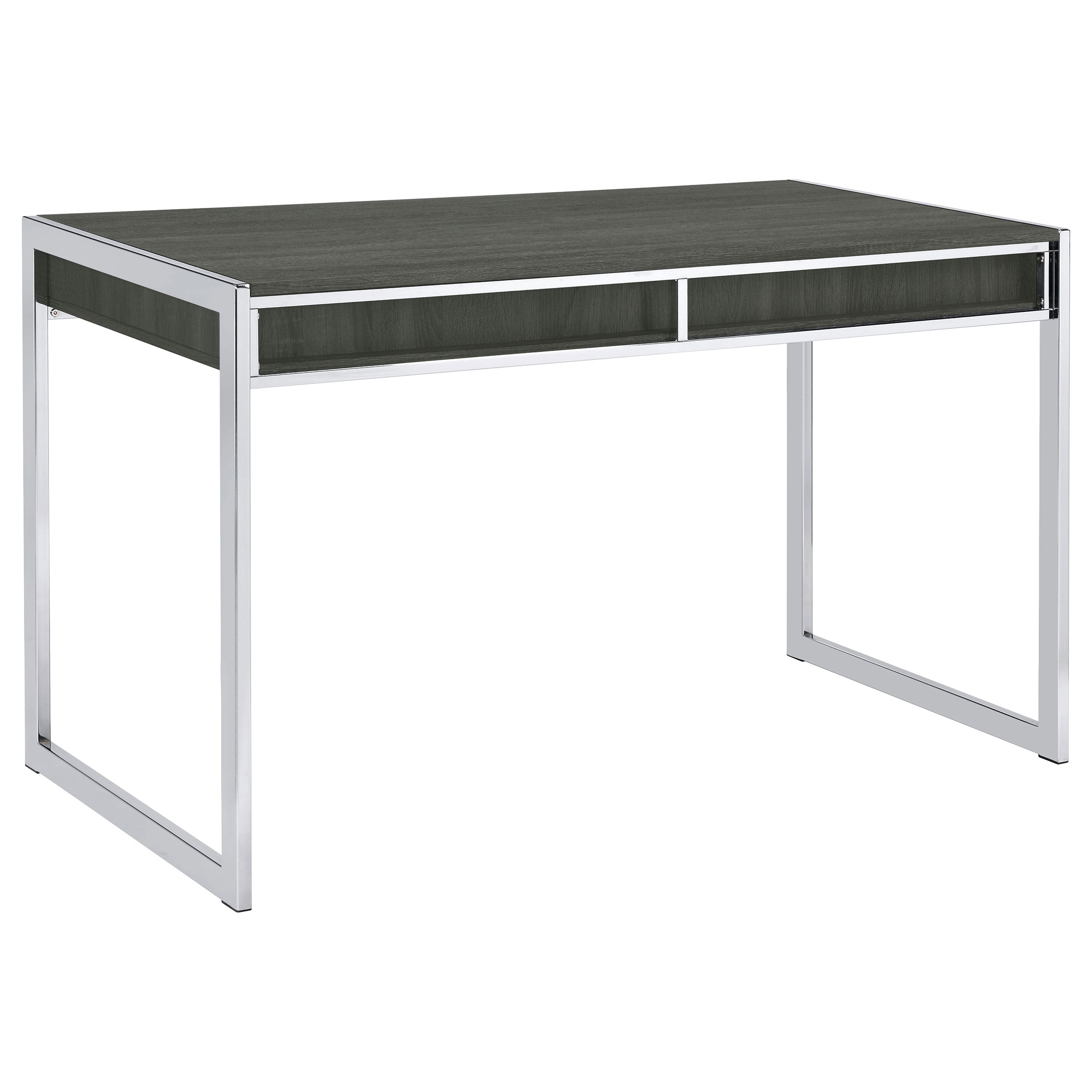 Antojuan 2-drawer Writing Desk Weathered Grey and Chrome Writing Desk Grey