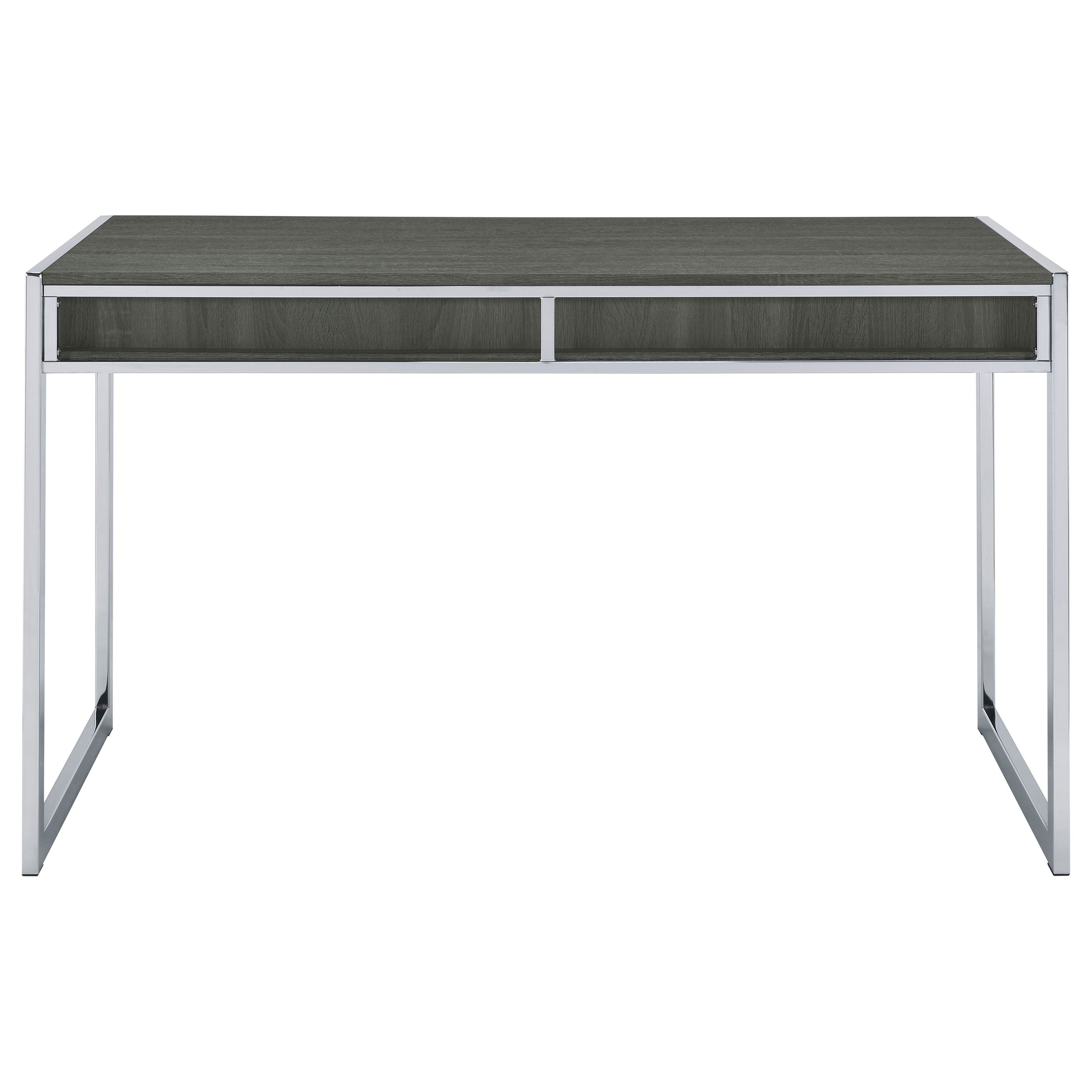 Antojuan 2-drawer Writing Desk Weathered Grey and Chrome Writing Desk Grey