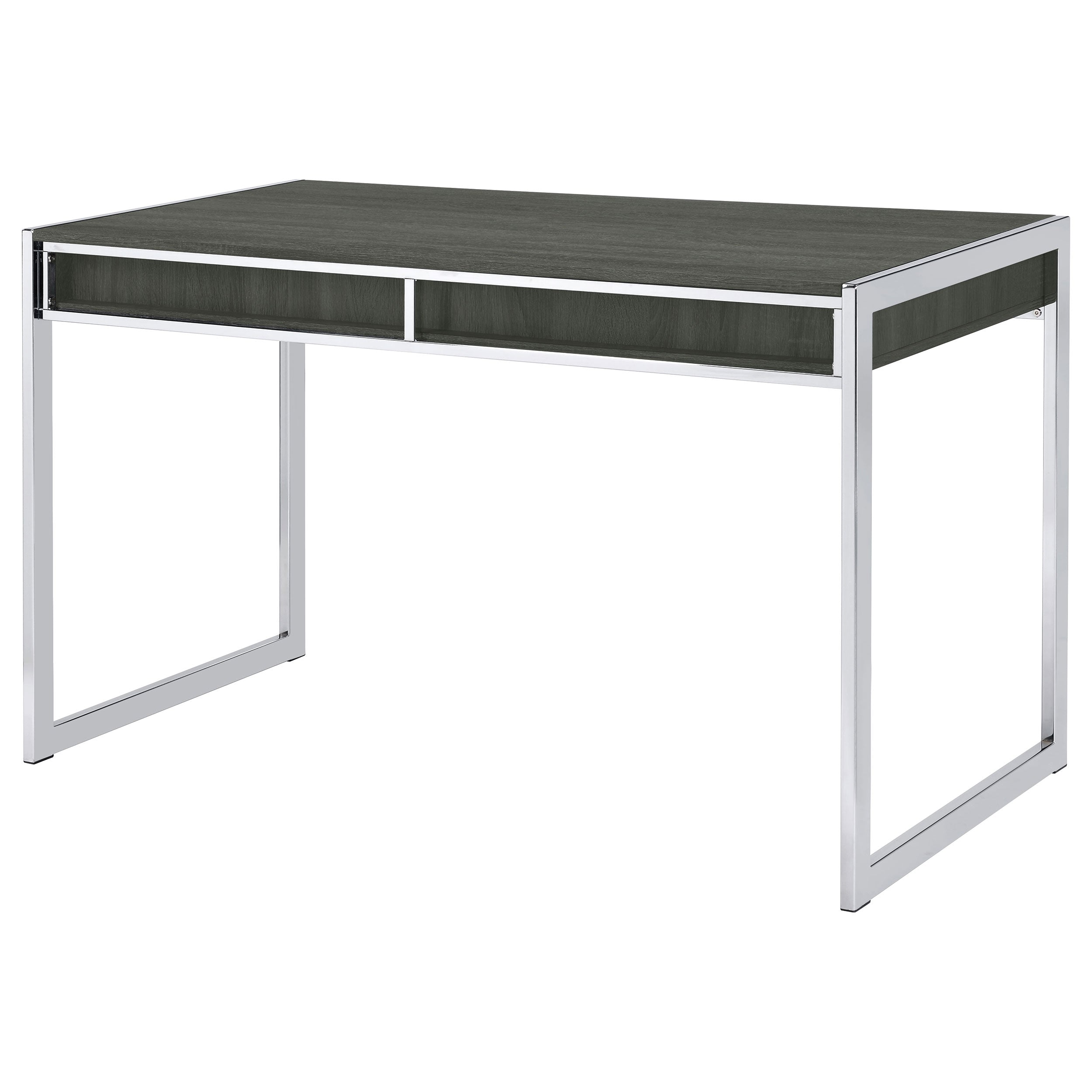 Antojuan 2-drawer Writing Desk Weathered Grey and Chrome Writing Desk Grey