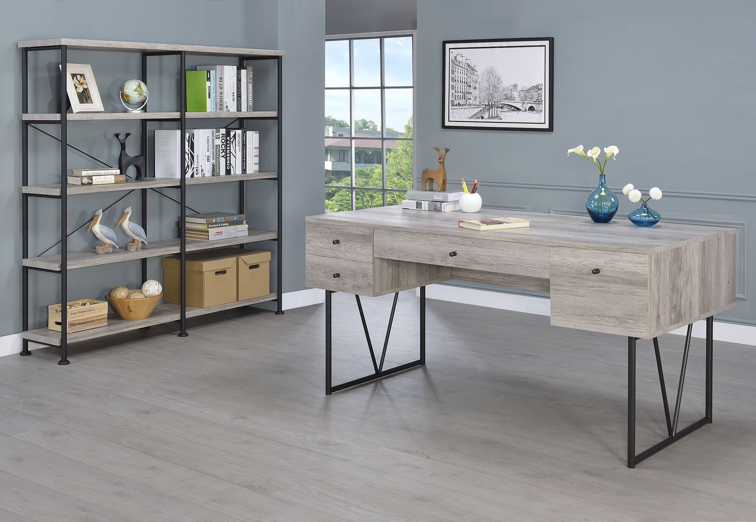 Analiese 4-shelf Open Bookcase Grey Driftwood