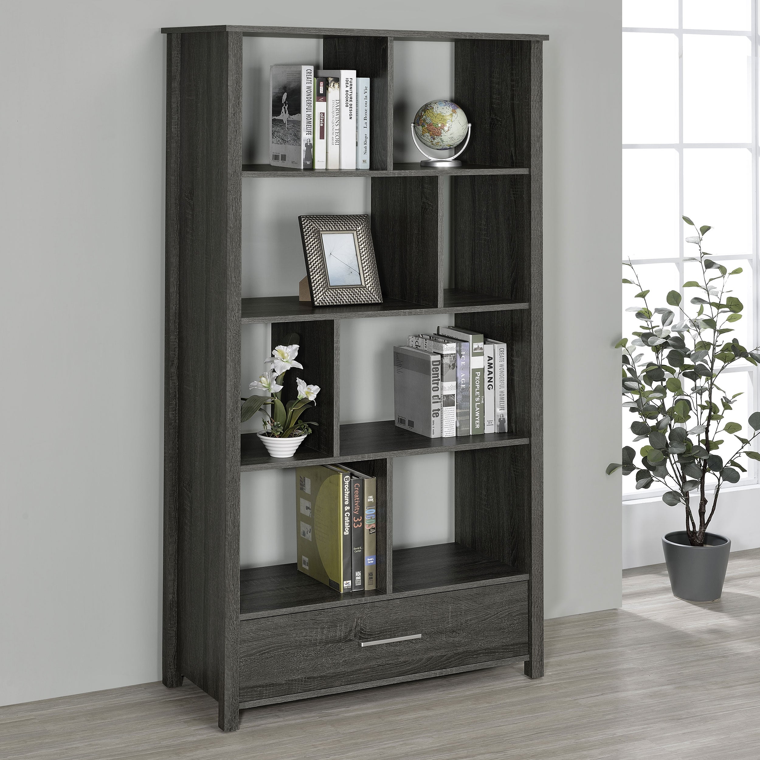 Dylan Rectangular 8-shelf Bookcase Bookcase Grey