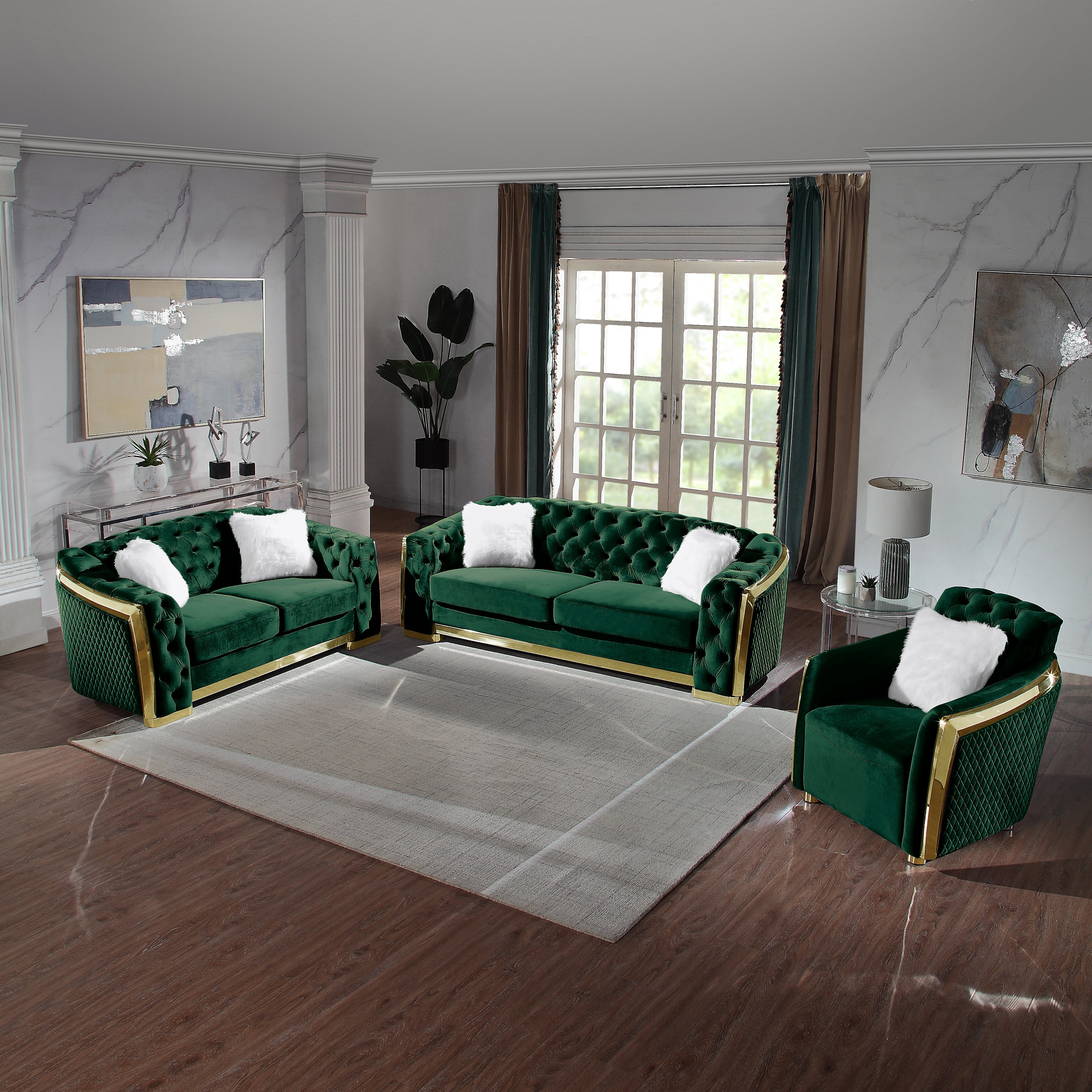 Brayden Living Room Set Sofa Loveseat Armchair Green