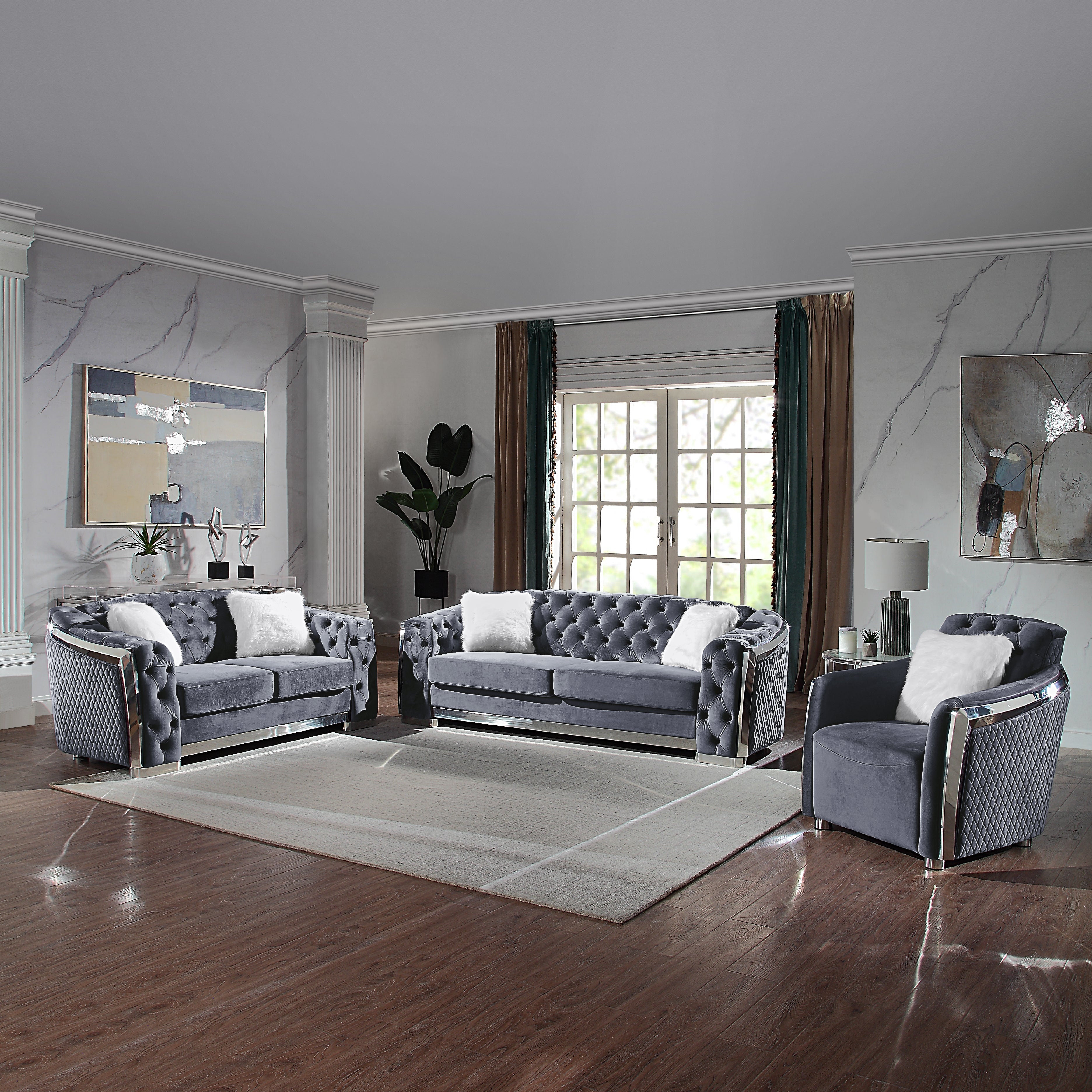 Brayden Living Room Set Sofa Loveseat Armchair Grey