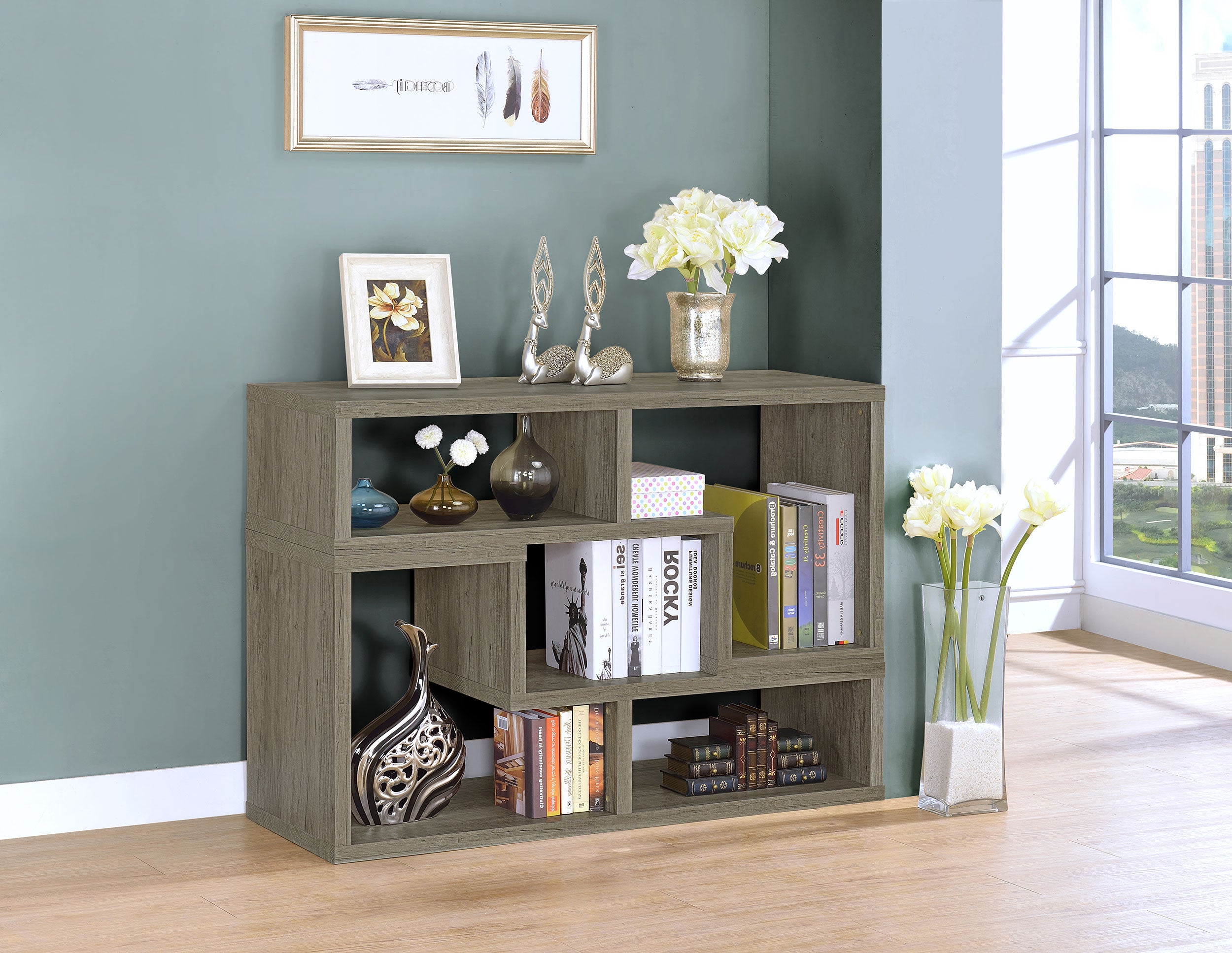 Velma Convertable Bookcase and TV Console Grey Driftwood