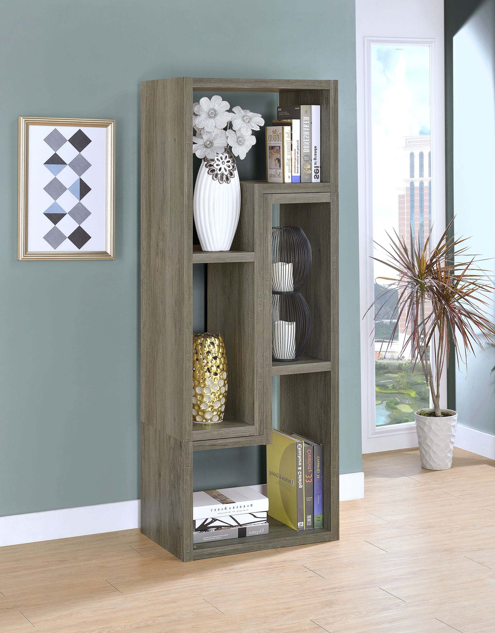 Velma Convertable Bookcase and TV Console Grey Driftwood